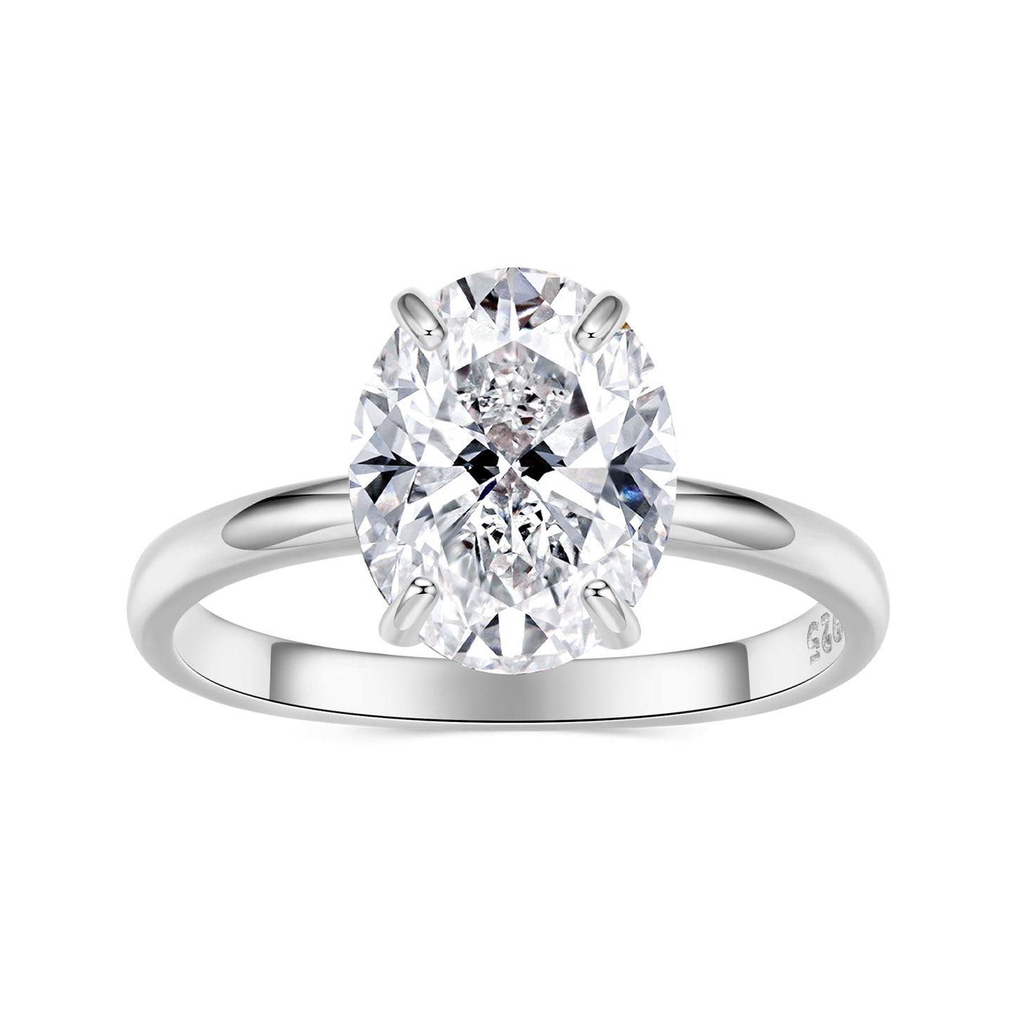 925 Sterling Silver 3.5 Carat Oval Zircon Ring with White Gold Plating for Women