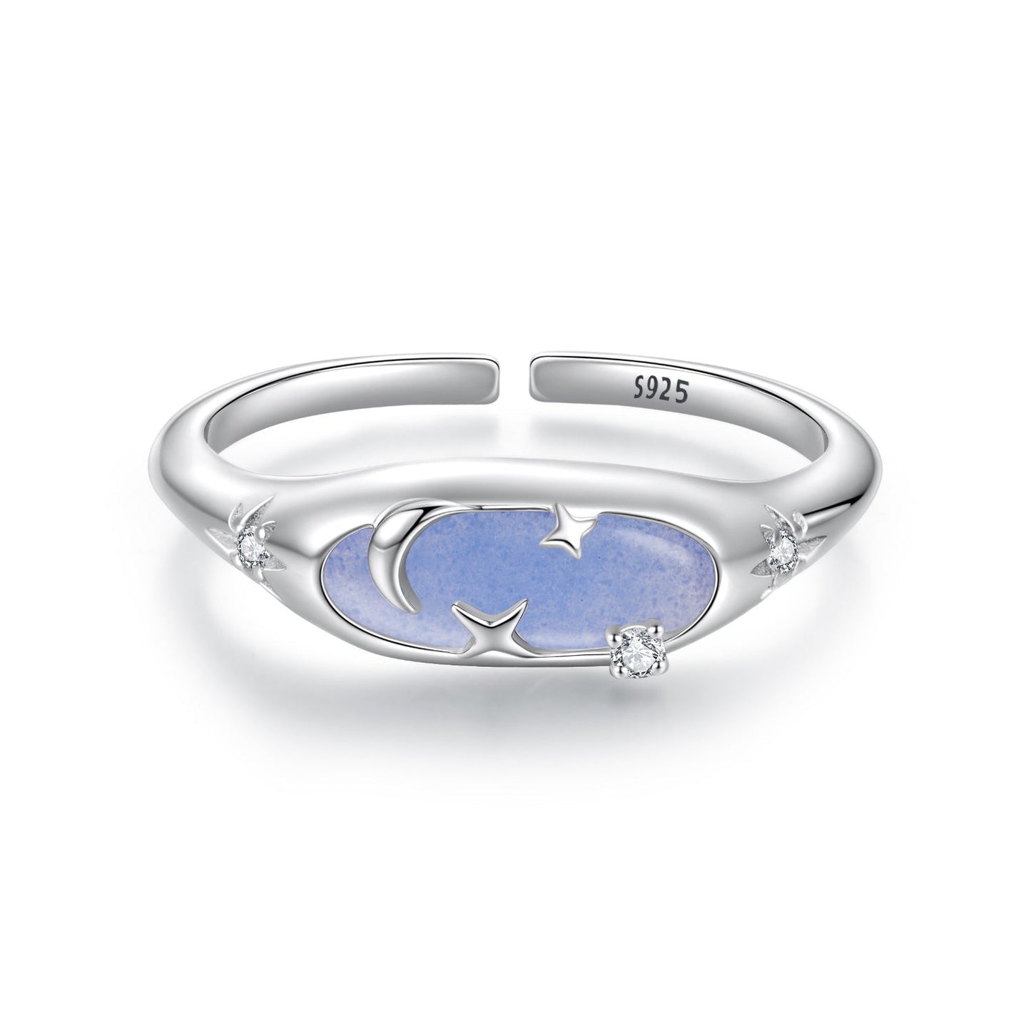 925 Sterling Silver & White Gold Luminous Stone Ring for Women