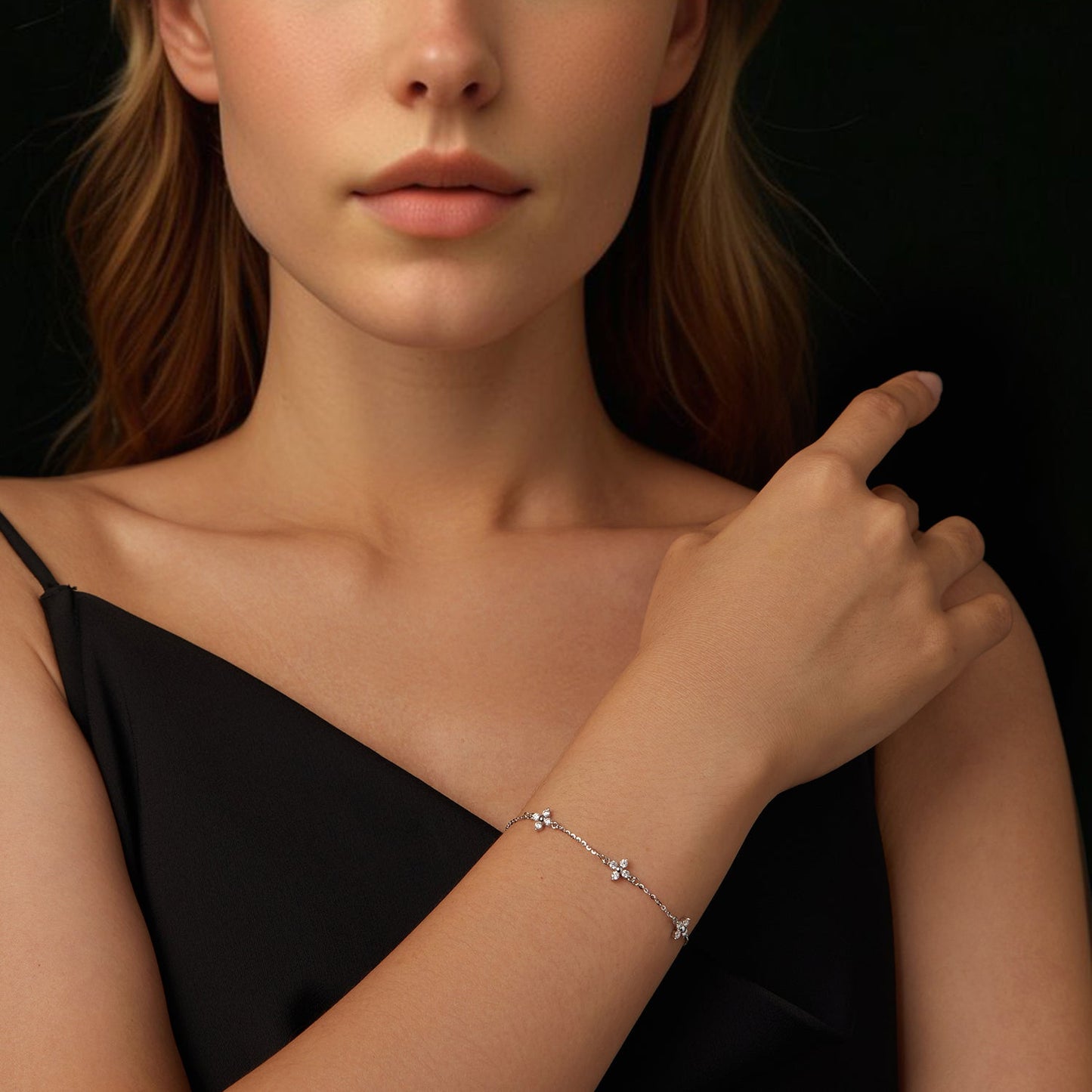 925 Sterling Silver & Plated White Gold Moissanite Bracelet 15+6cm for Women