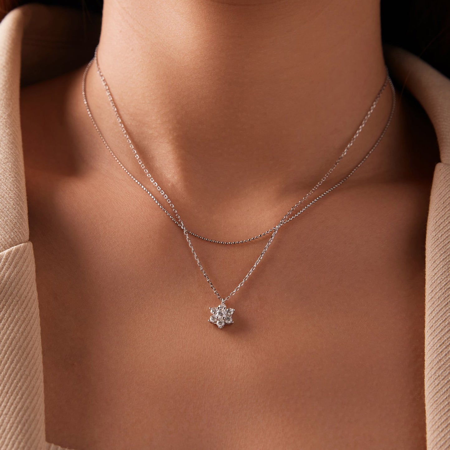 925 Sterling Silver 0.06 Carat & 0.20 Carat Moissanite Necklace with White Gold Plating for Women