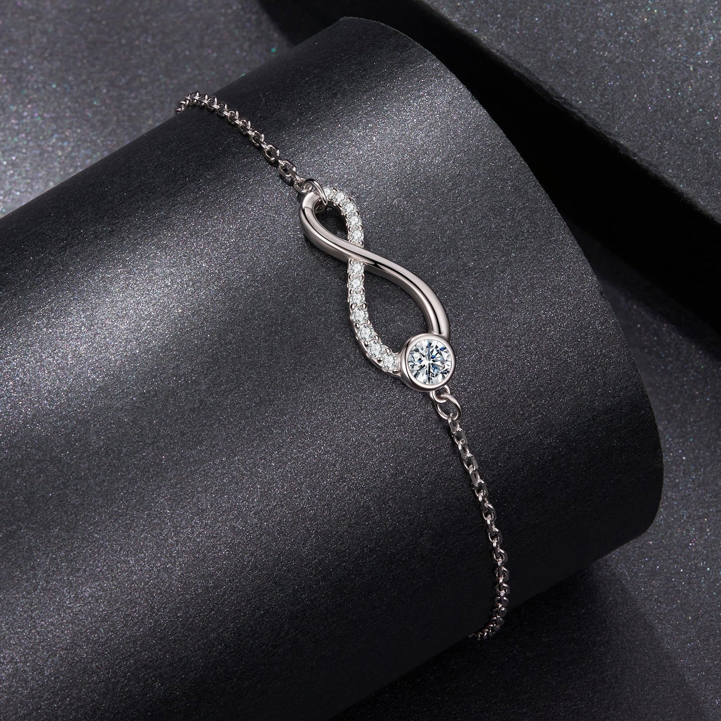 925 Sterling Silver Moissanite Pavé Bracelet for Women - 21cm, White Gold Plated, CZ