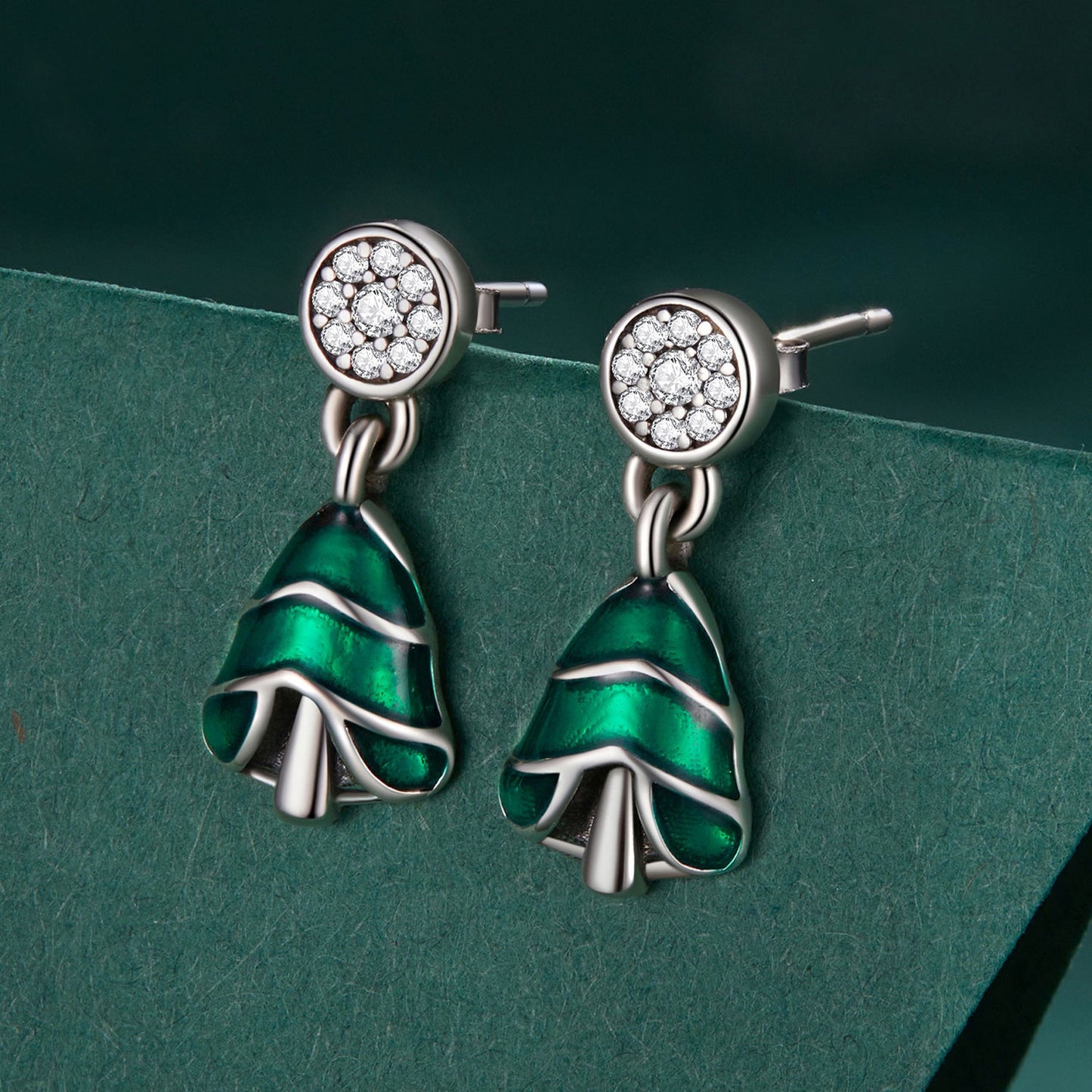 925 Sterling Silver Earrings with Enamel and Pavé Set CZ in Oxidized Silver