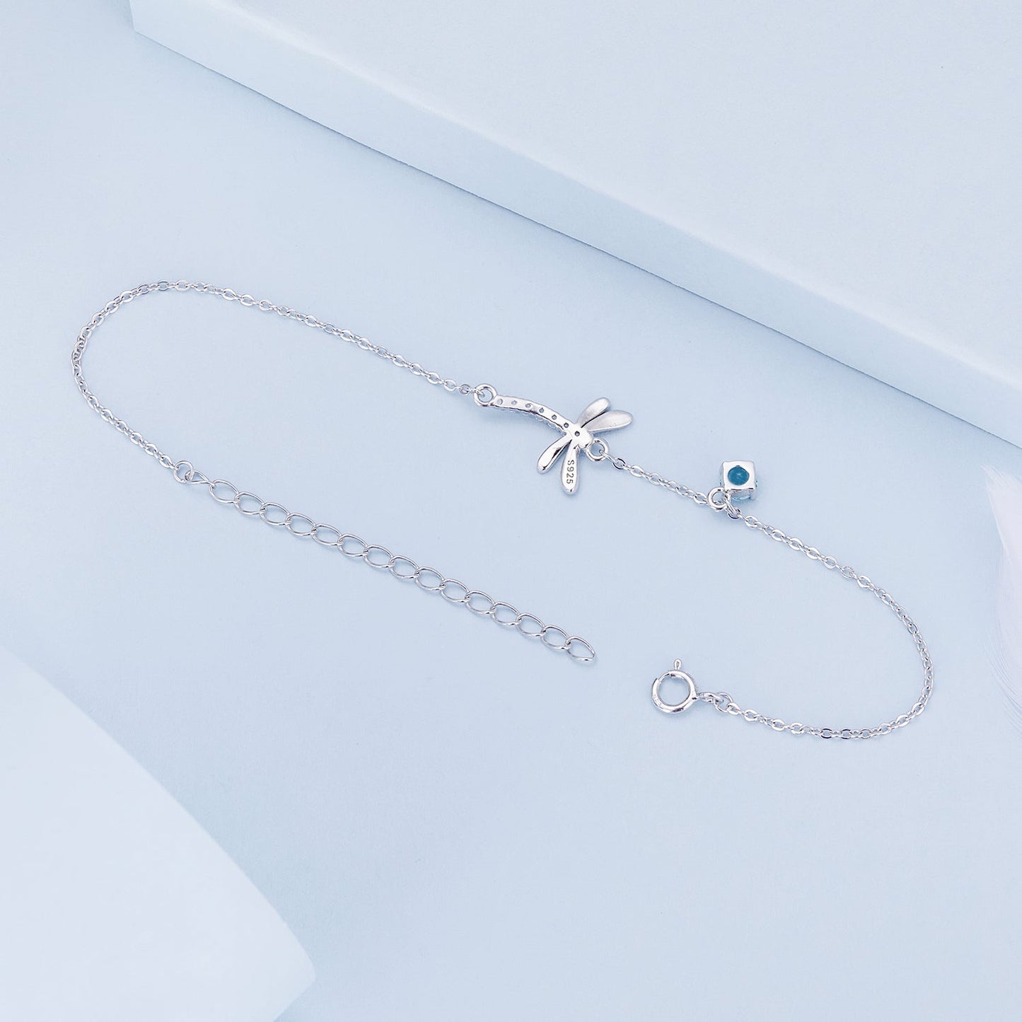 925 Sterling Silver 16.5cm+5cm Enamel Dragonfly Bracelet for Women