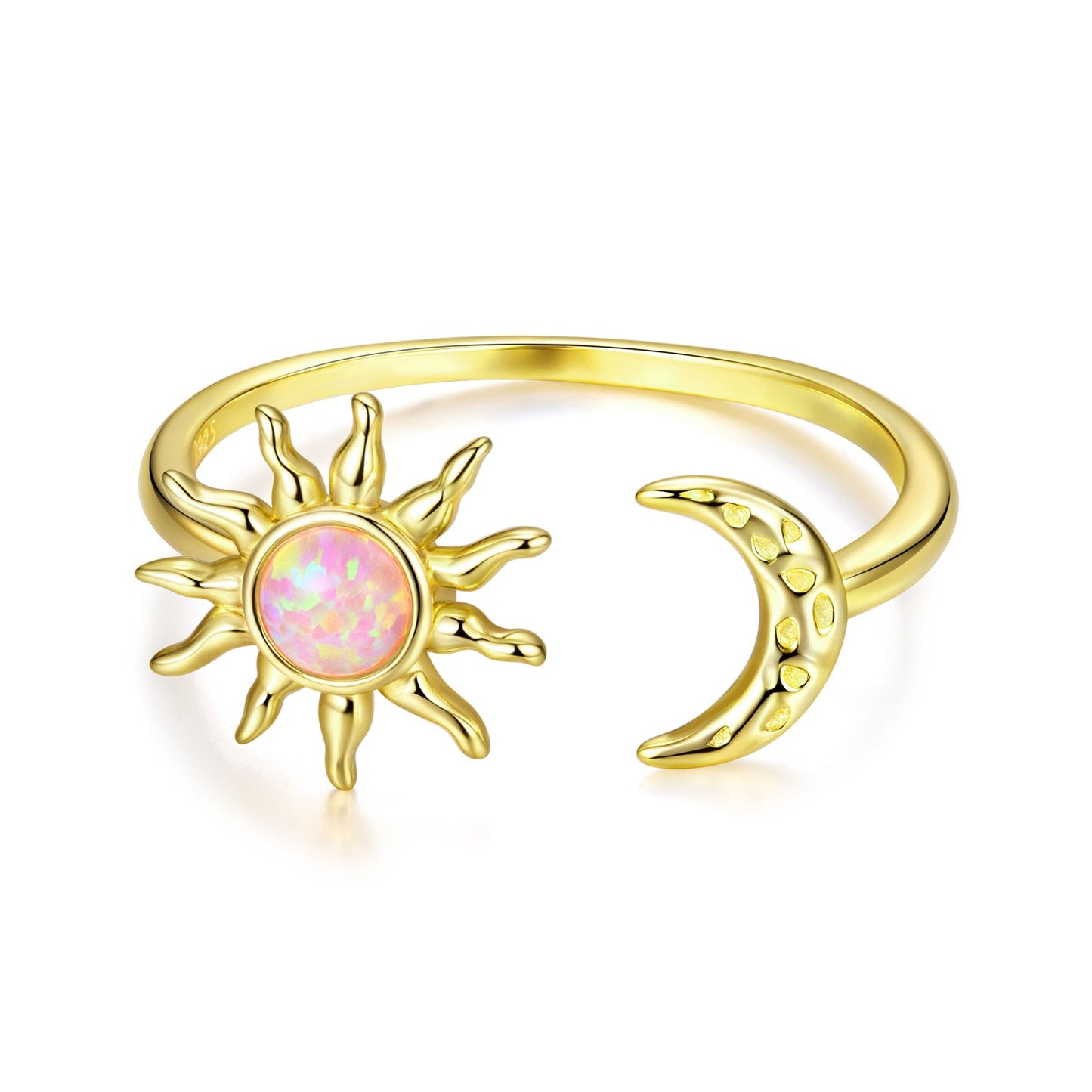 925 Sterling Silver Gold Plated Ring with Synthetic Opal Sun & Moon for Women