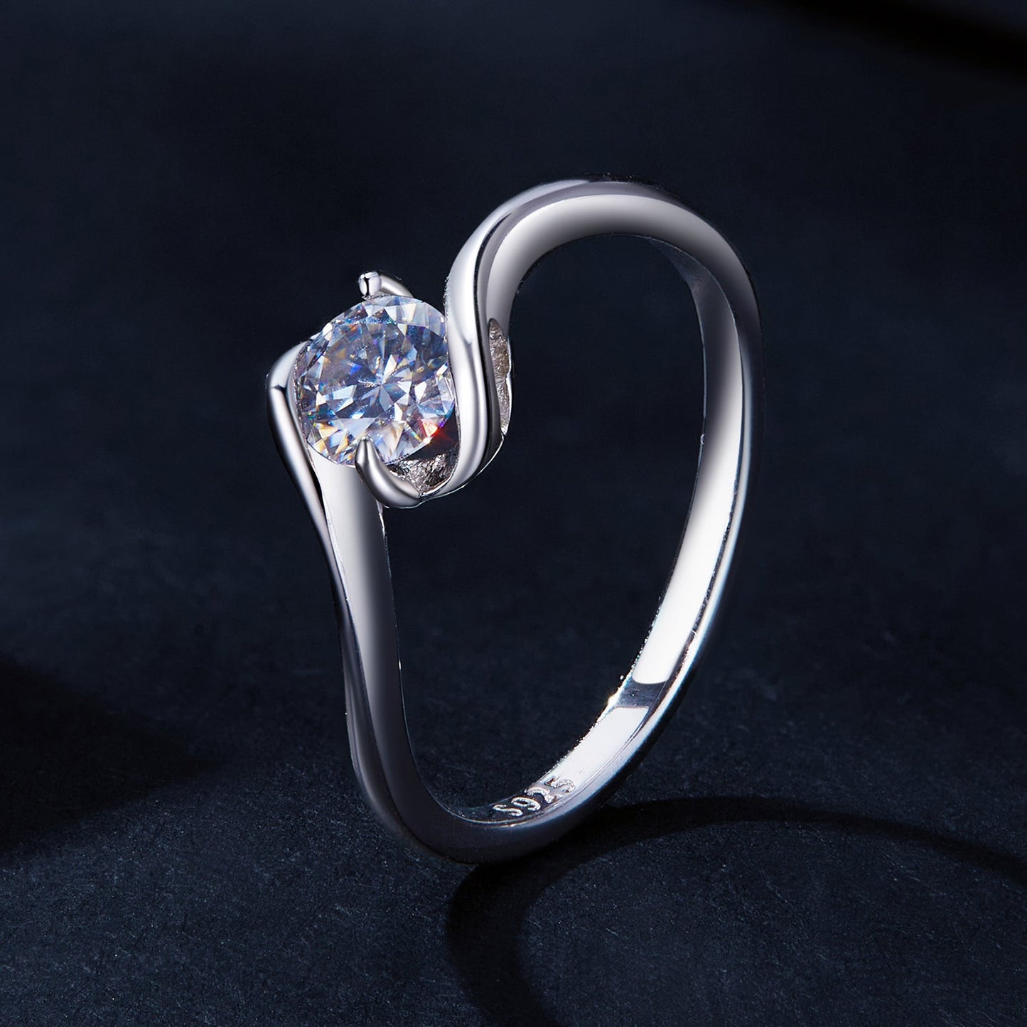 925 Sterling Silver 5mm Moissanite Ring for Women