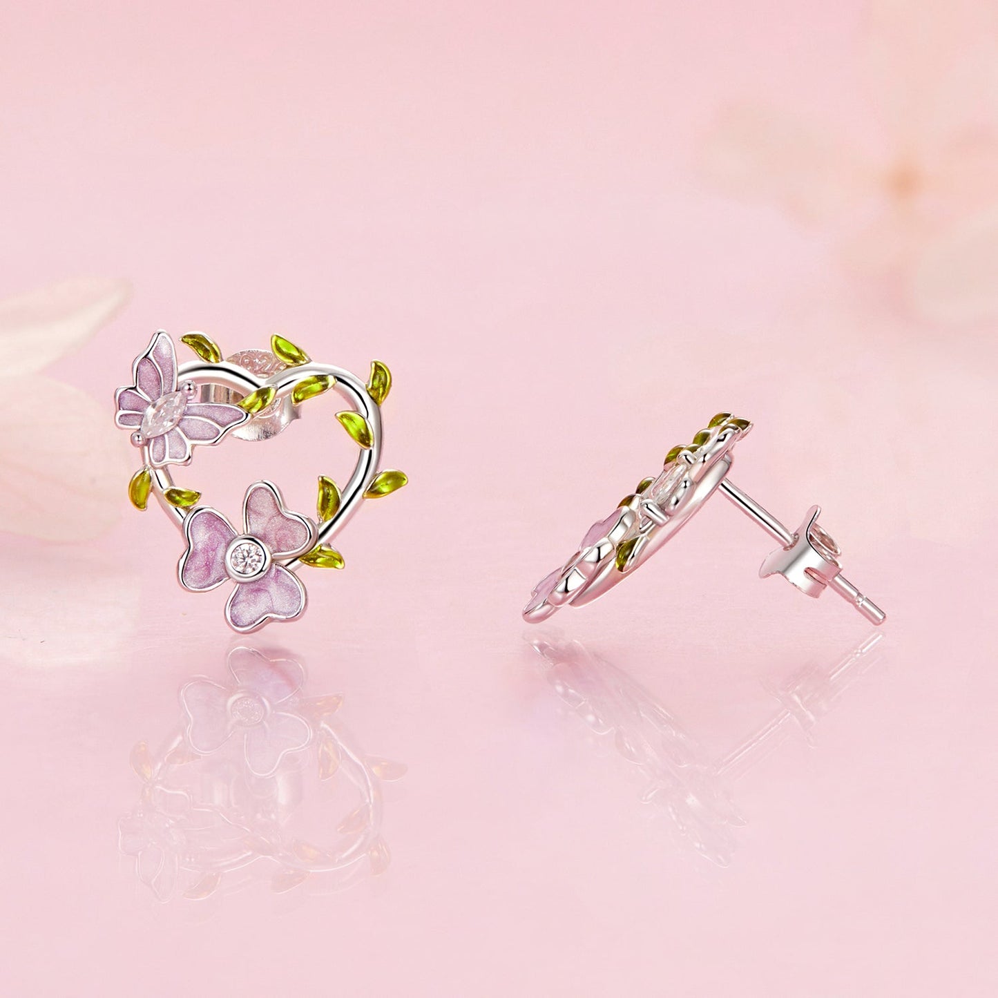 925 Sterling Silver Enamel CZ Plated Earrings
