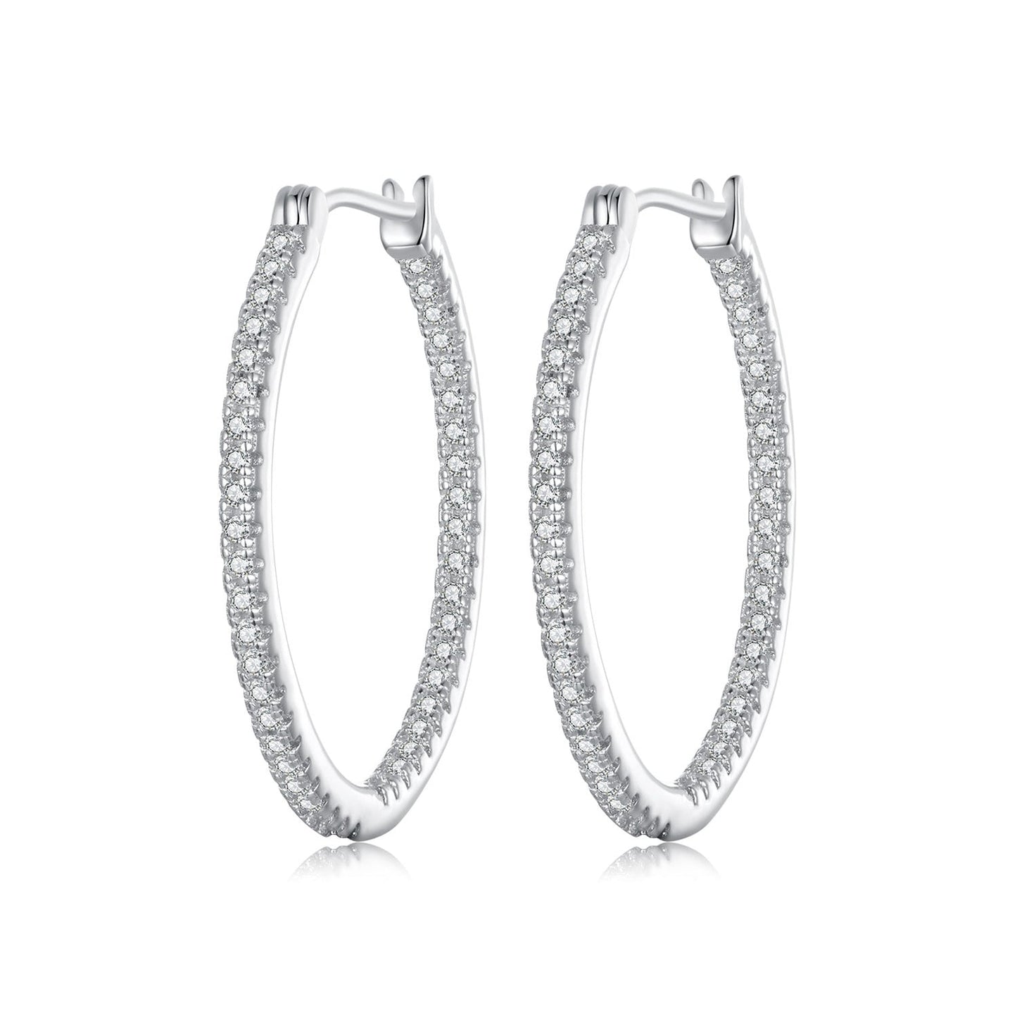 925 Sterling Silver Earrings with Pave Setting CZ in White Gold for Women