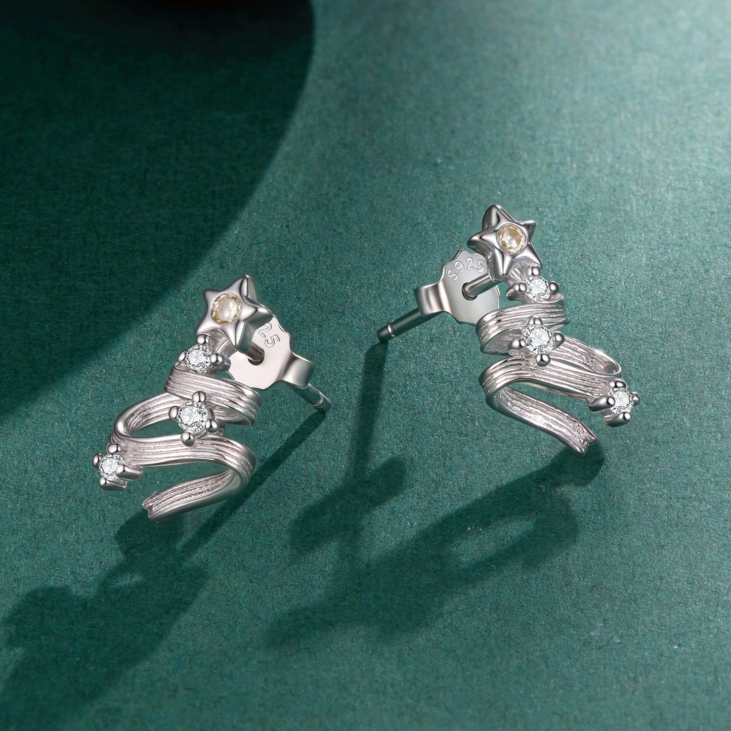 925 Sterling Silver Earrings with White Gold Plating and CZ