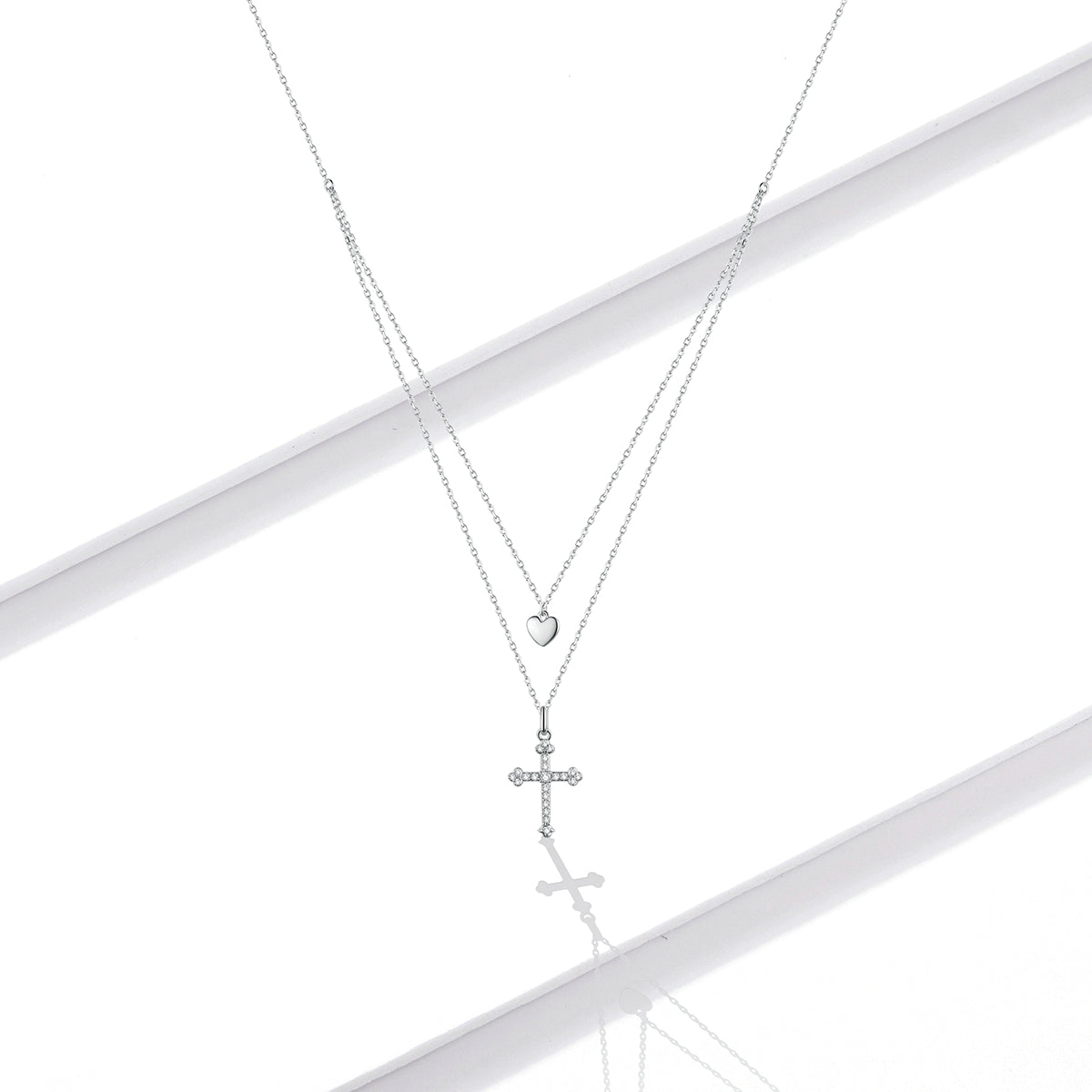 925 Sterling Silver Adjustable Platinum Plated Necklace with CZ - 1.4cm for Women