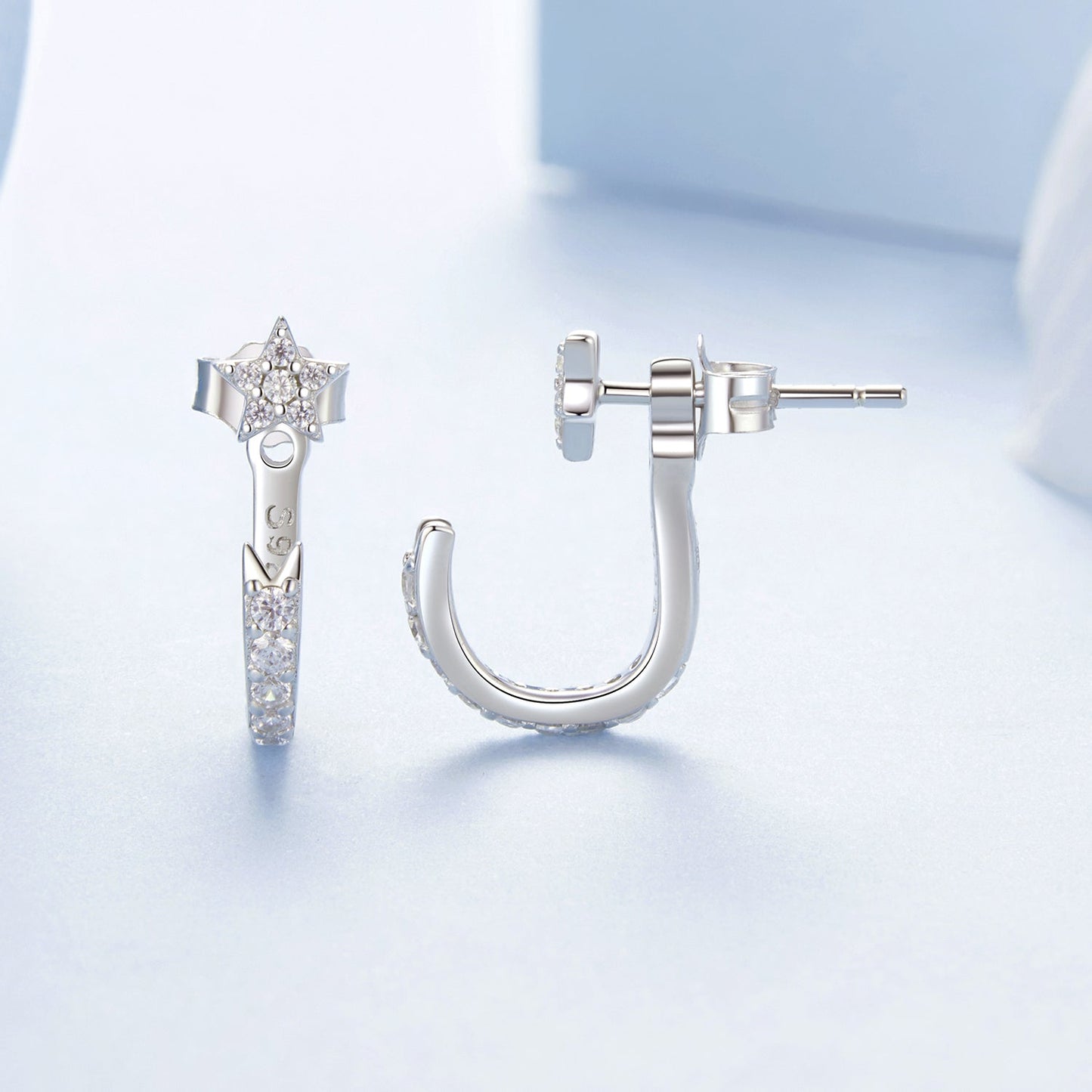 925 Sterling Silver CZ Earrings with White Gold Plating, 1.4x0.5cm for Women