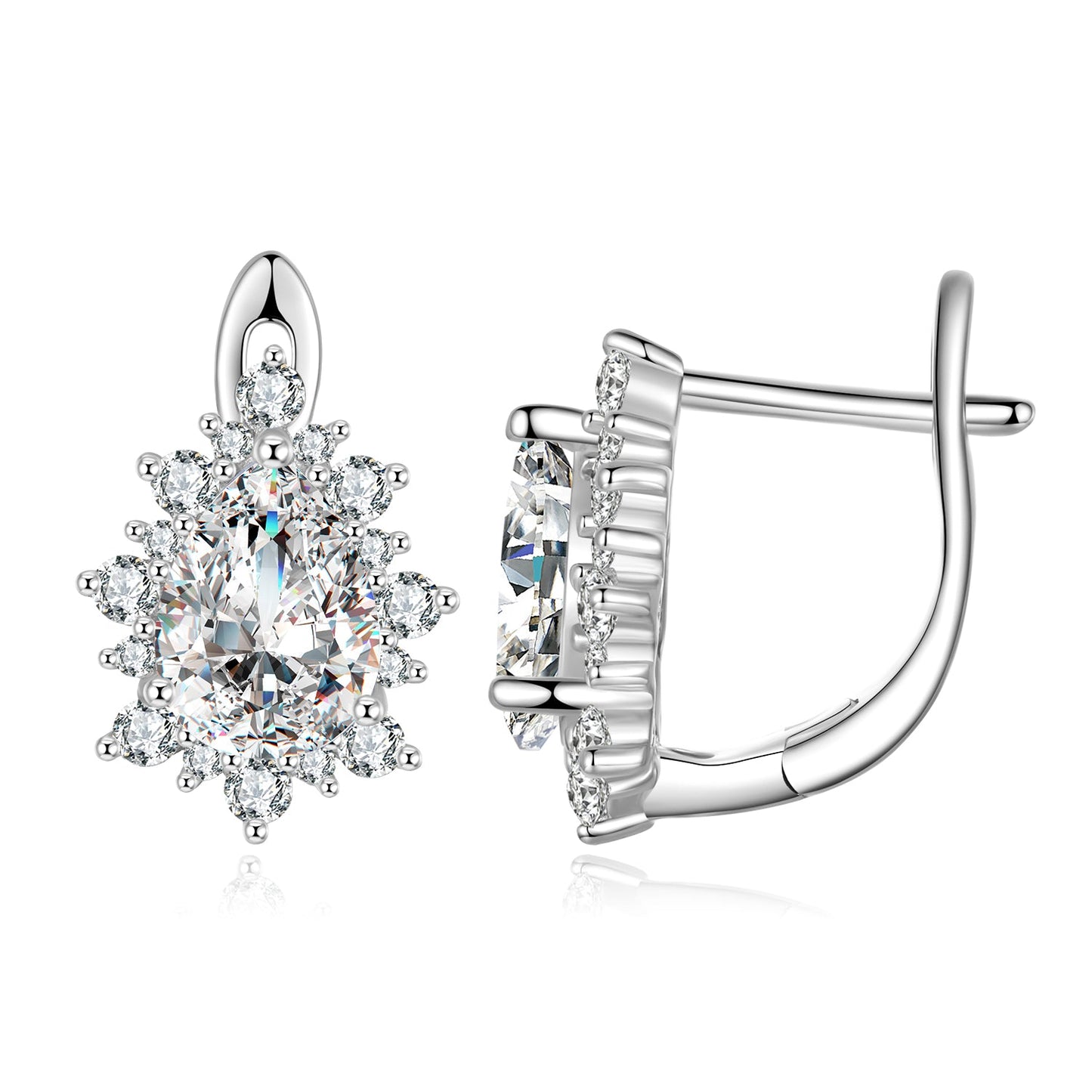 925 Sterling Silver Platinum Plated CZ Pavé Setting Earrings