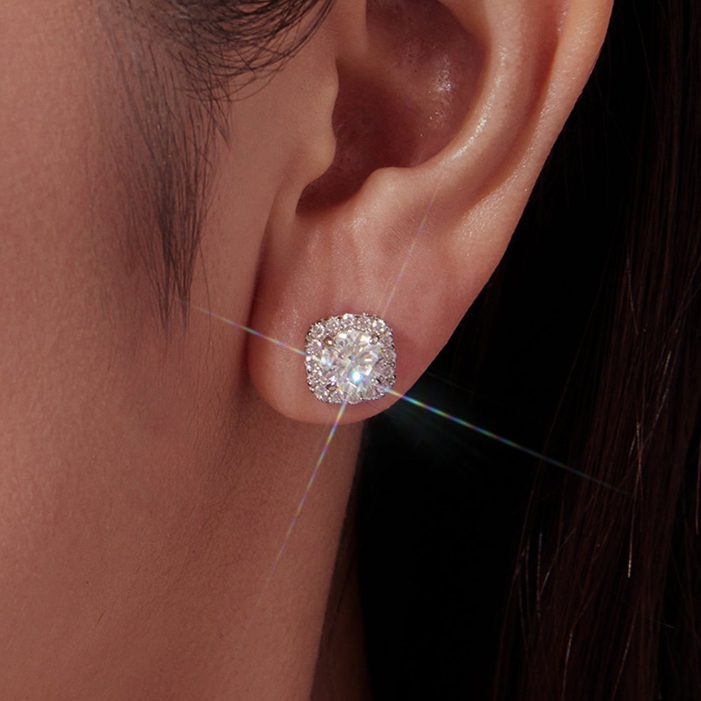925 Sterling Silver Moissanite 1.0cm Earrings with Pavé Setting for Women