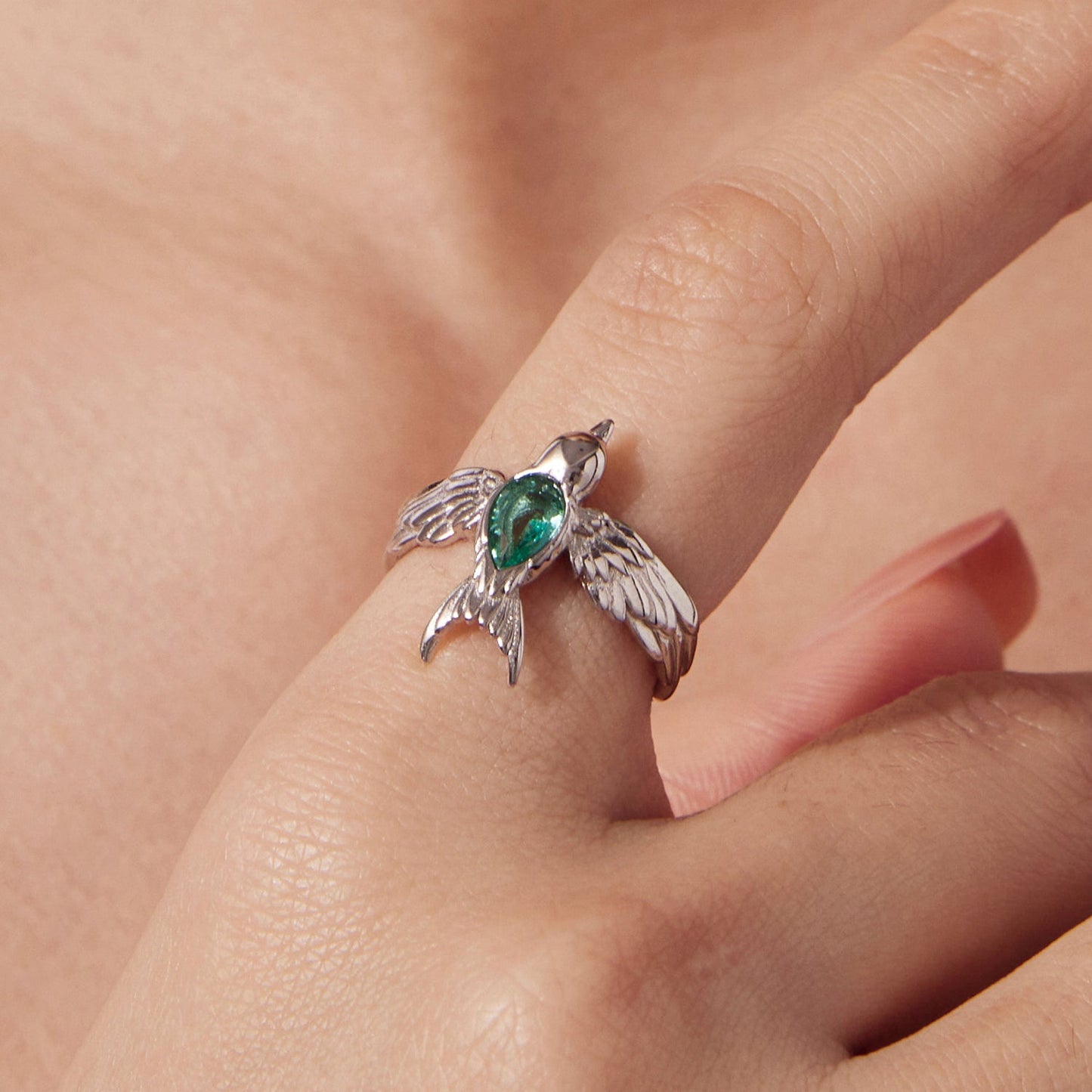 925 Sterling Silver Transparent Glass Ring for Women