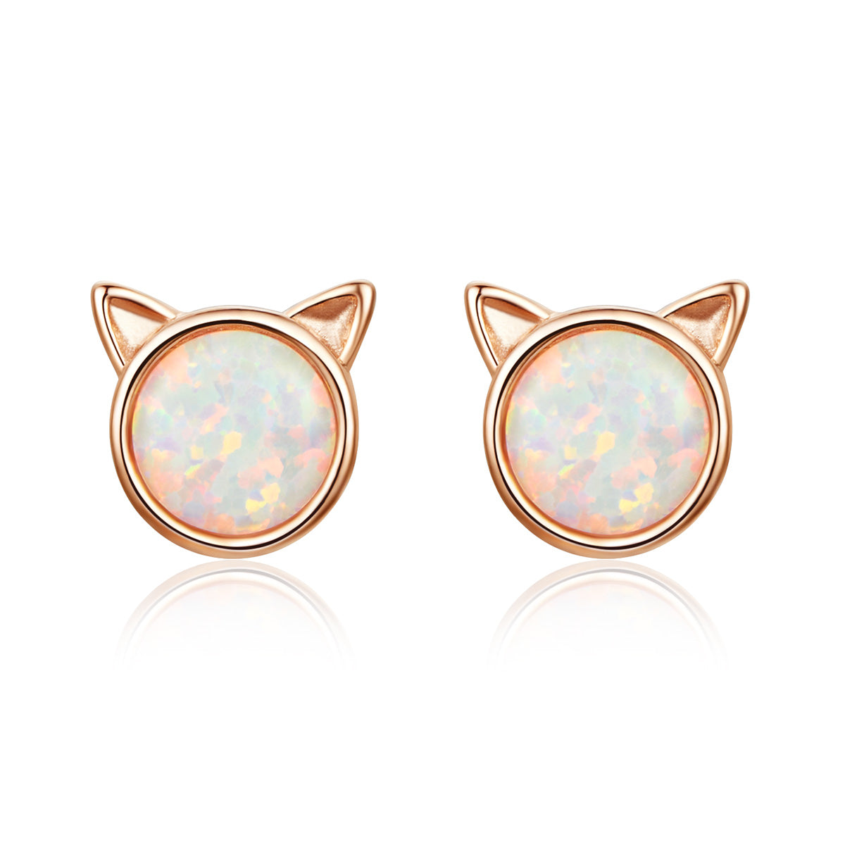 925 Sterling Silver Plated Rose Gold Opal Earrings 0.8cm for Women