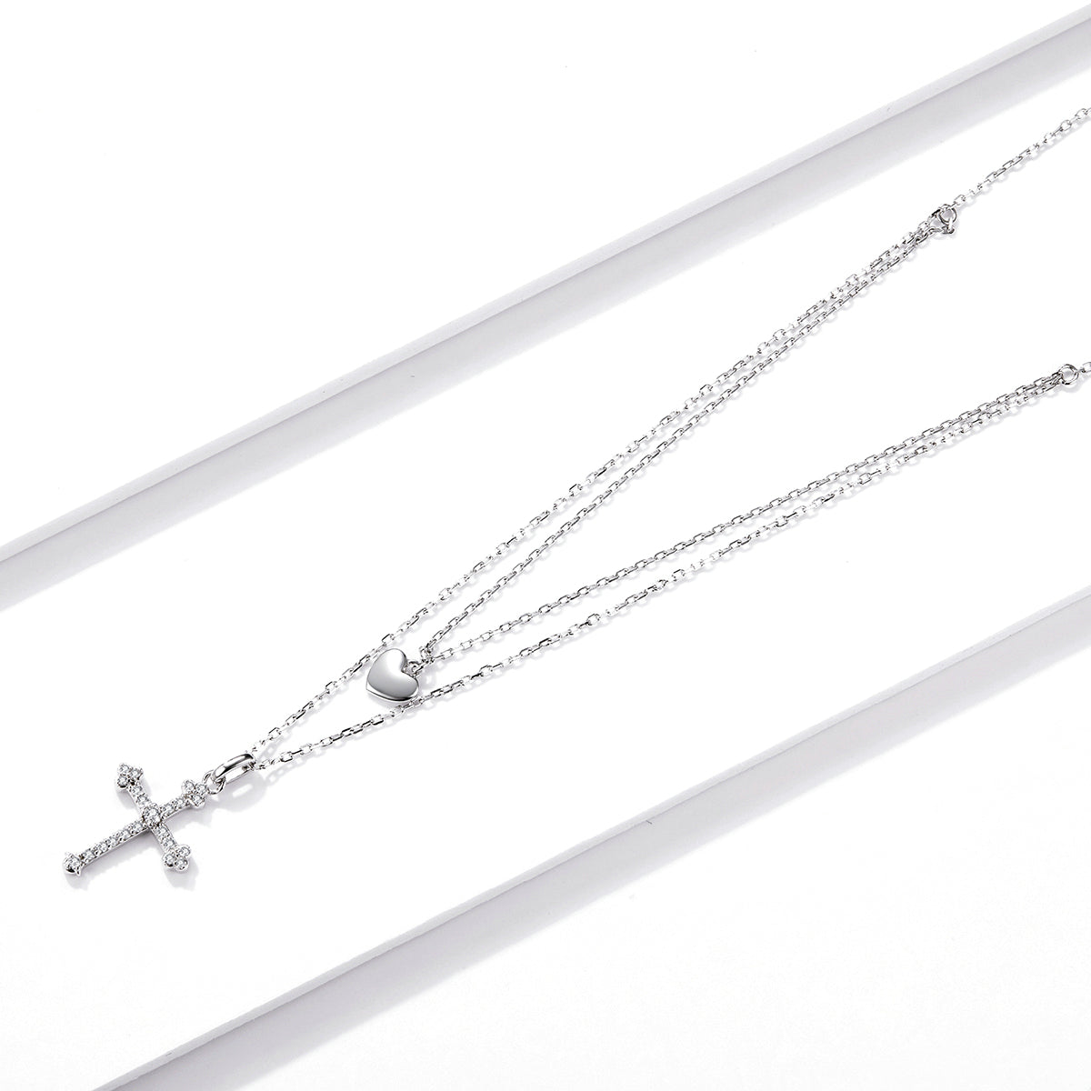 925 Sterling Silver Adjustable Platinum Plated Necklace with CZ - 1.4cm for Women