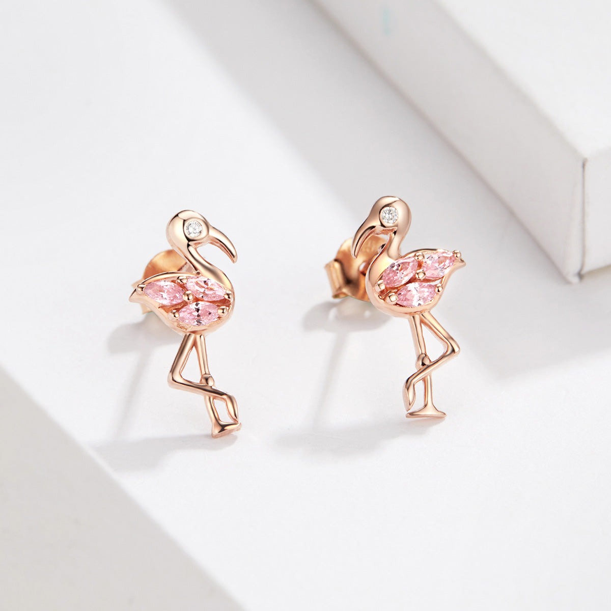 925 Sterling Silver 1.5x0.7cm Plated Rose Gold CZ Earrings for Women
