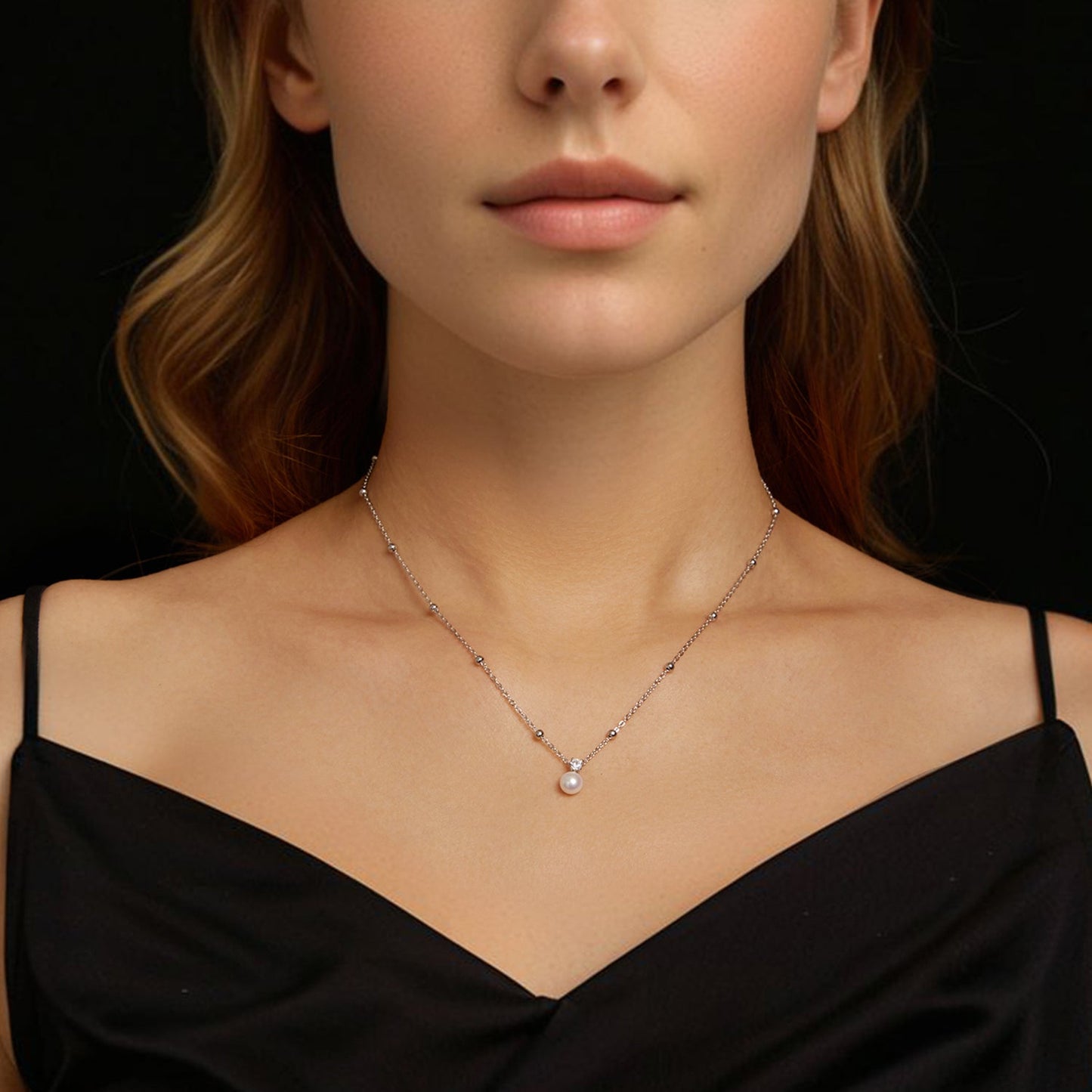925 Sterling Silver Moissanite and Freshwater Pearl Necklace 40+5cm for Women