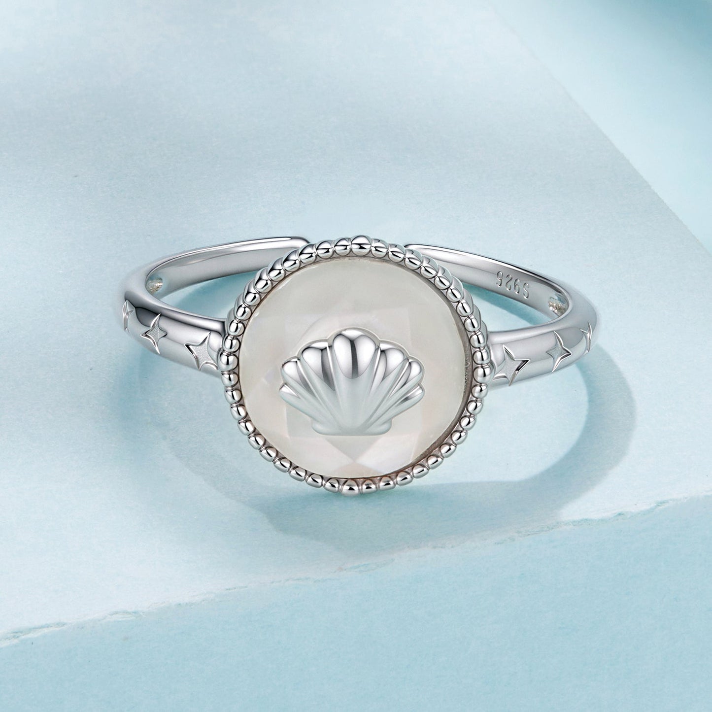 925 Sterling Silver White Gold-Plated Ring with Nacre Pendant - Style E for Women