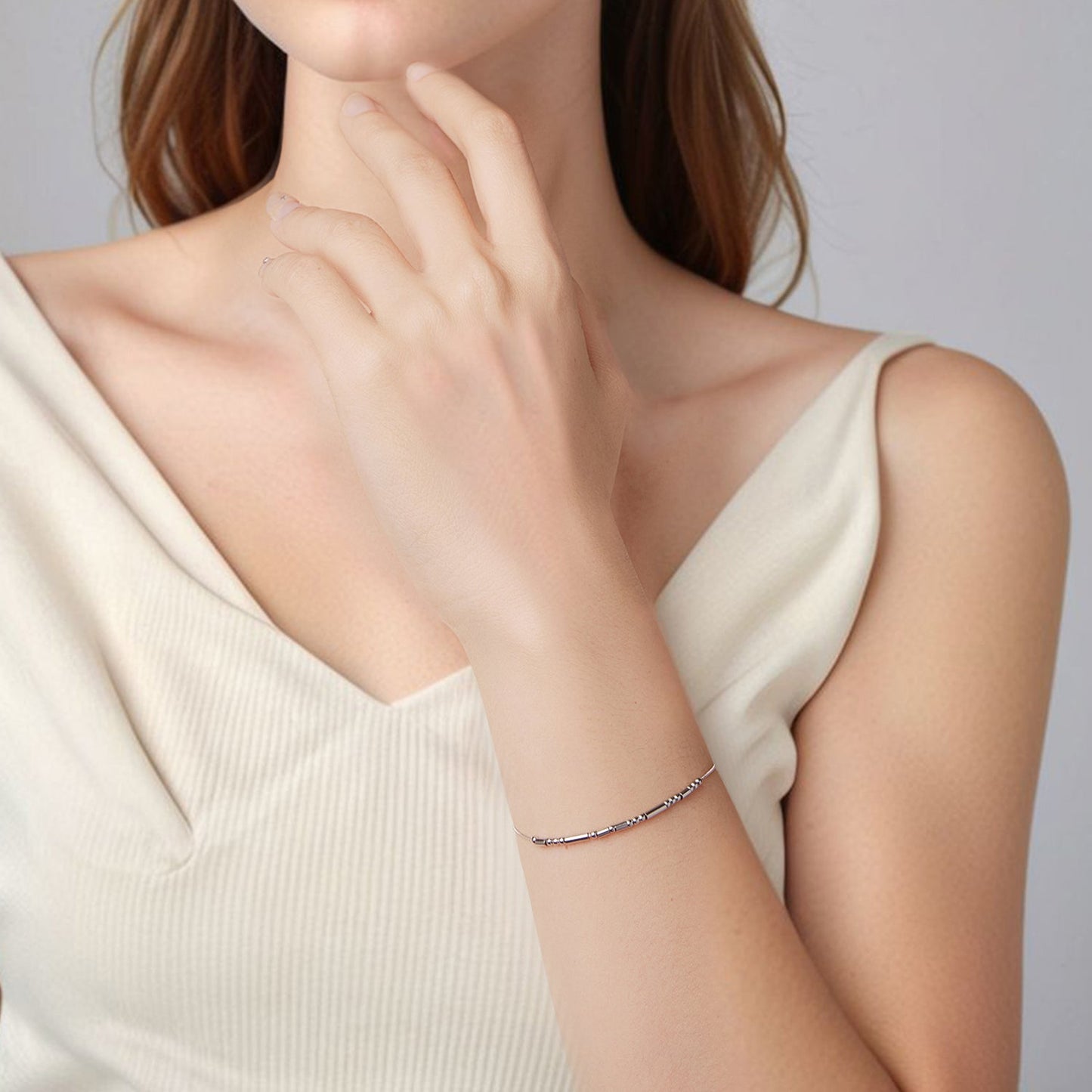 925 Sterling Silver White Gold Plated Bracelet 15+6cm for Women