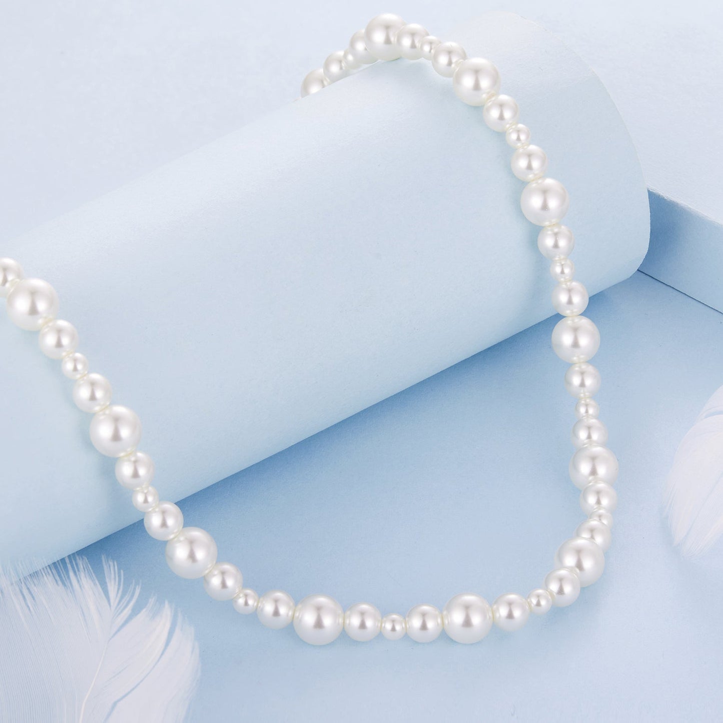 925 Sterling Silver White Gold Plated Necklace with Synthetic Pearls for Women