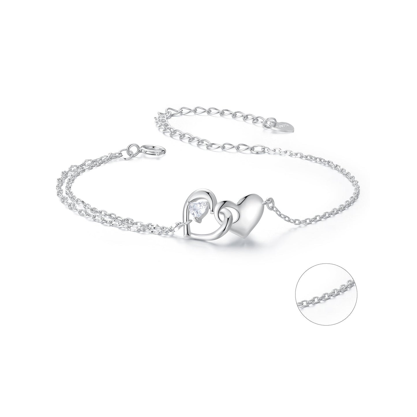 925 Sterling Silver Bracelet with Pave Setting CZ and White Gold Plating