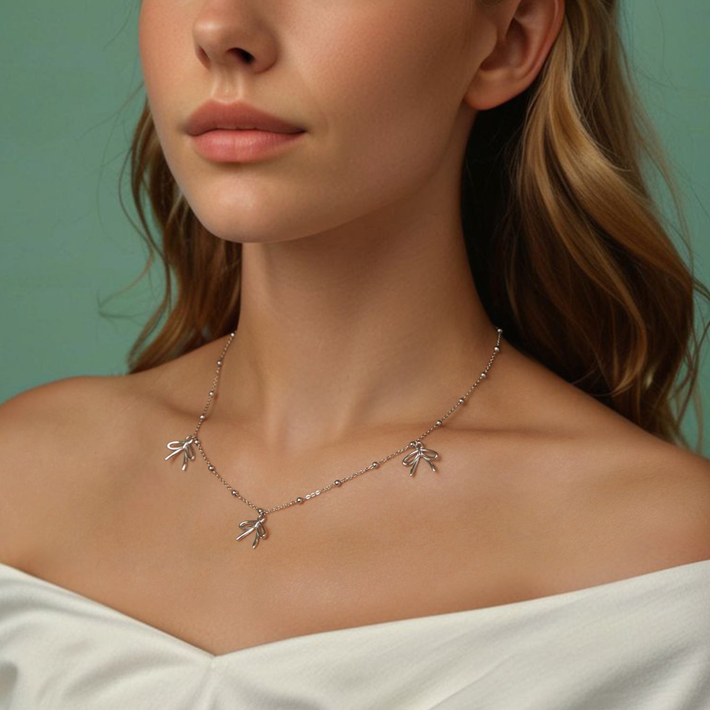 925 Sterling Silver + Plated White Gold Necklace with Adjustable Length for Women