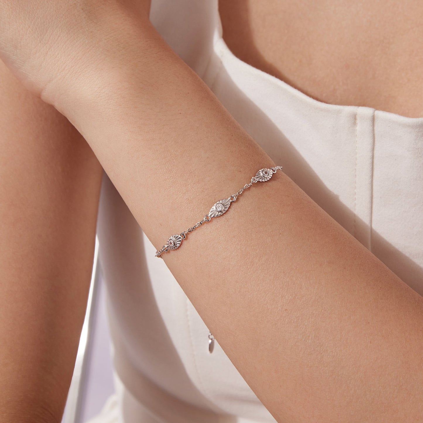 925 Sterling Silver White Gold Plated Bracelet with CZ Pendants for Women
