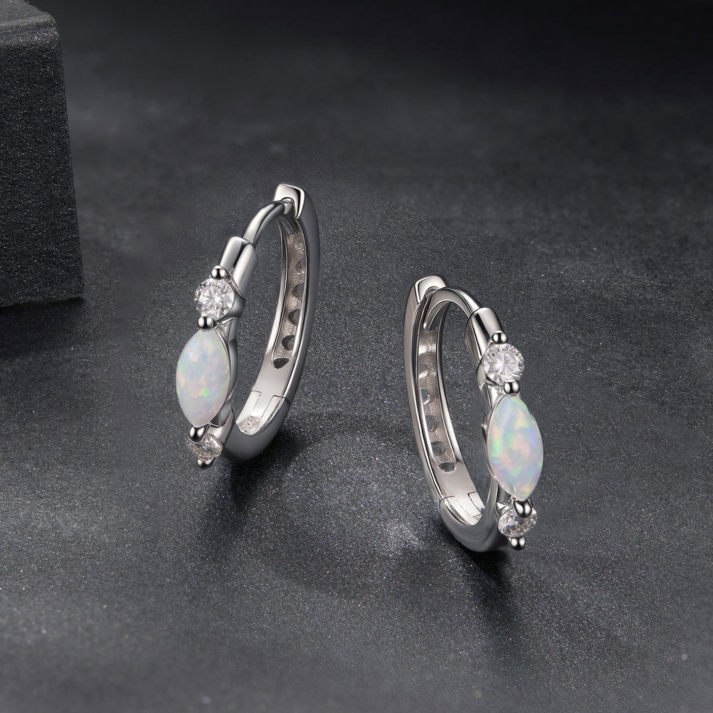 925 Sterling Silver Moissanite and Opal White Gold Plated Earrings for Women
