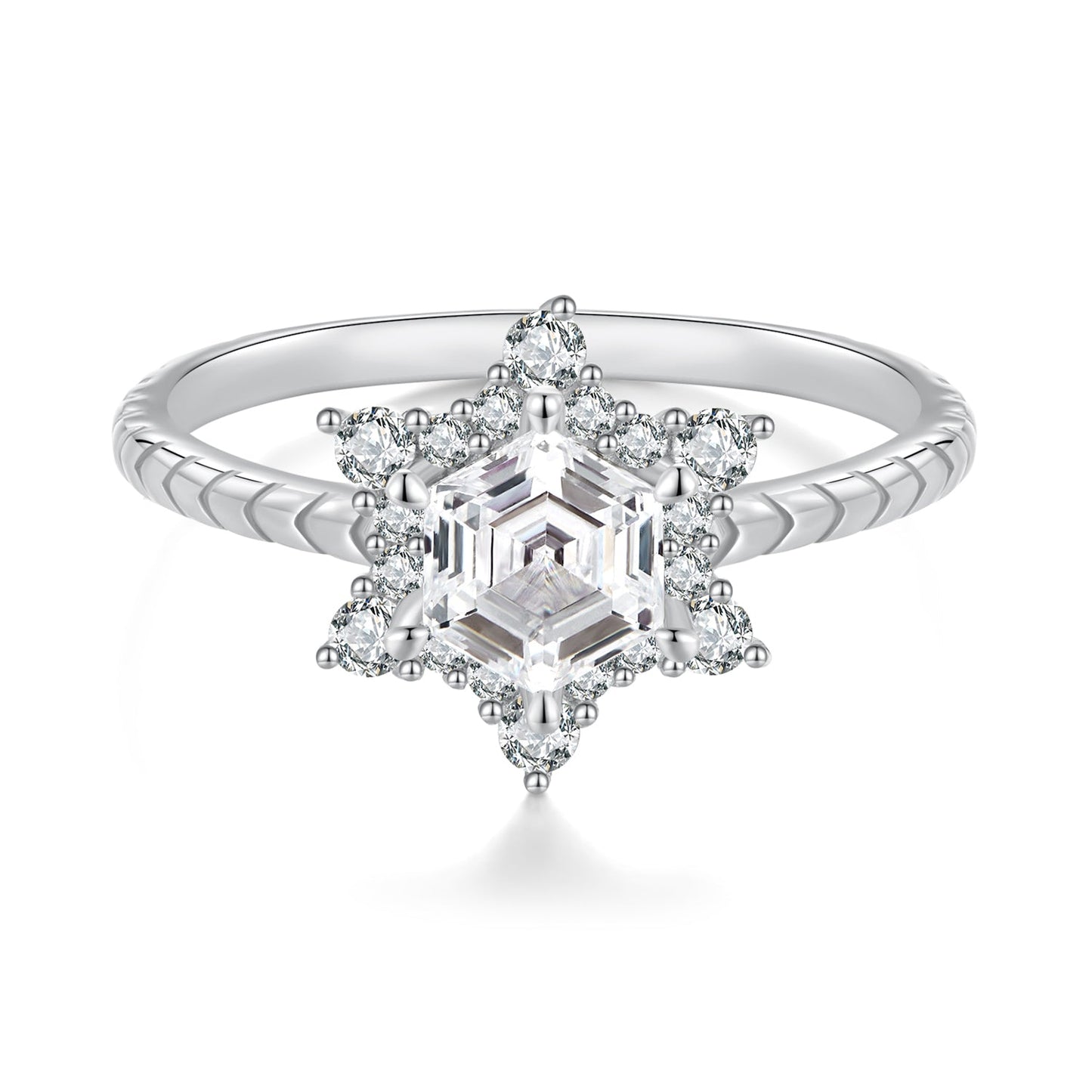 925 Sterling Silver White Gold Plated Ring with Pavé Set CZ, Size 6.0
