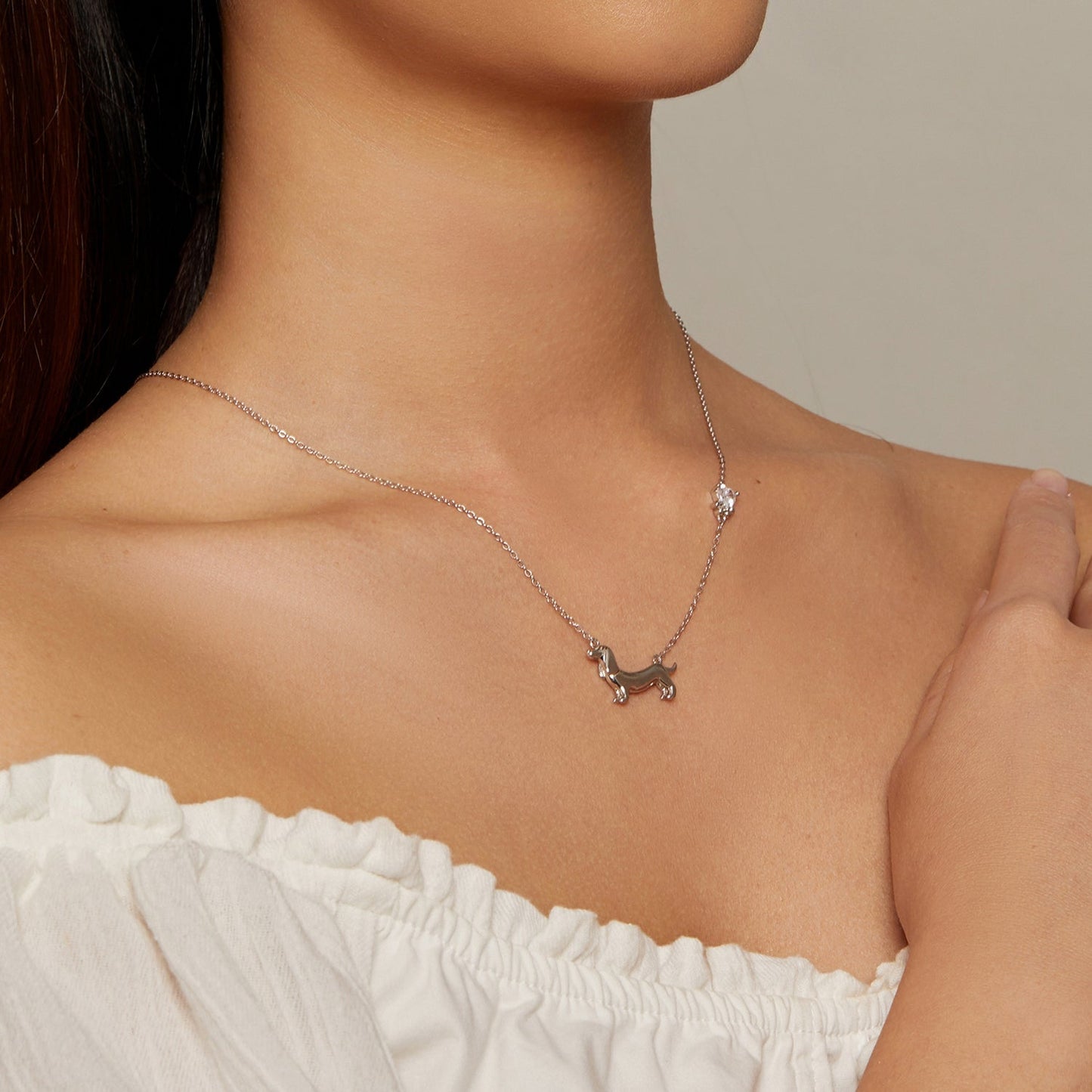 925 Sterling Silver Necklace with CZ Pendant, 450mm Length, Platinum Plated, for Women