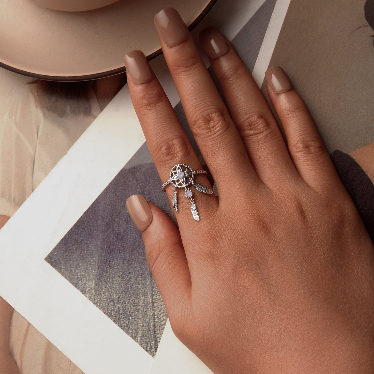 925 Sterling Silver Nano Opal Stone Ring for Women
