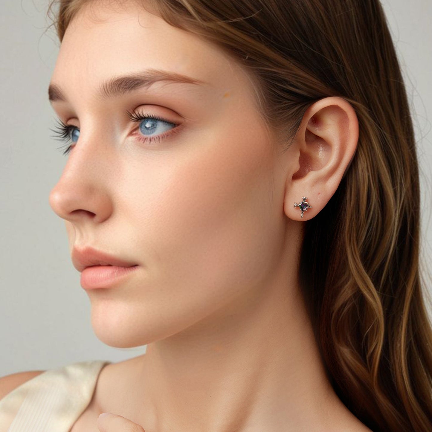 925 Sterling Silver Earrings with Transparent Glass for Women