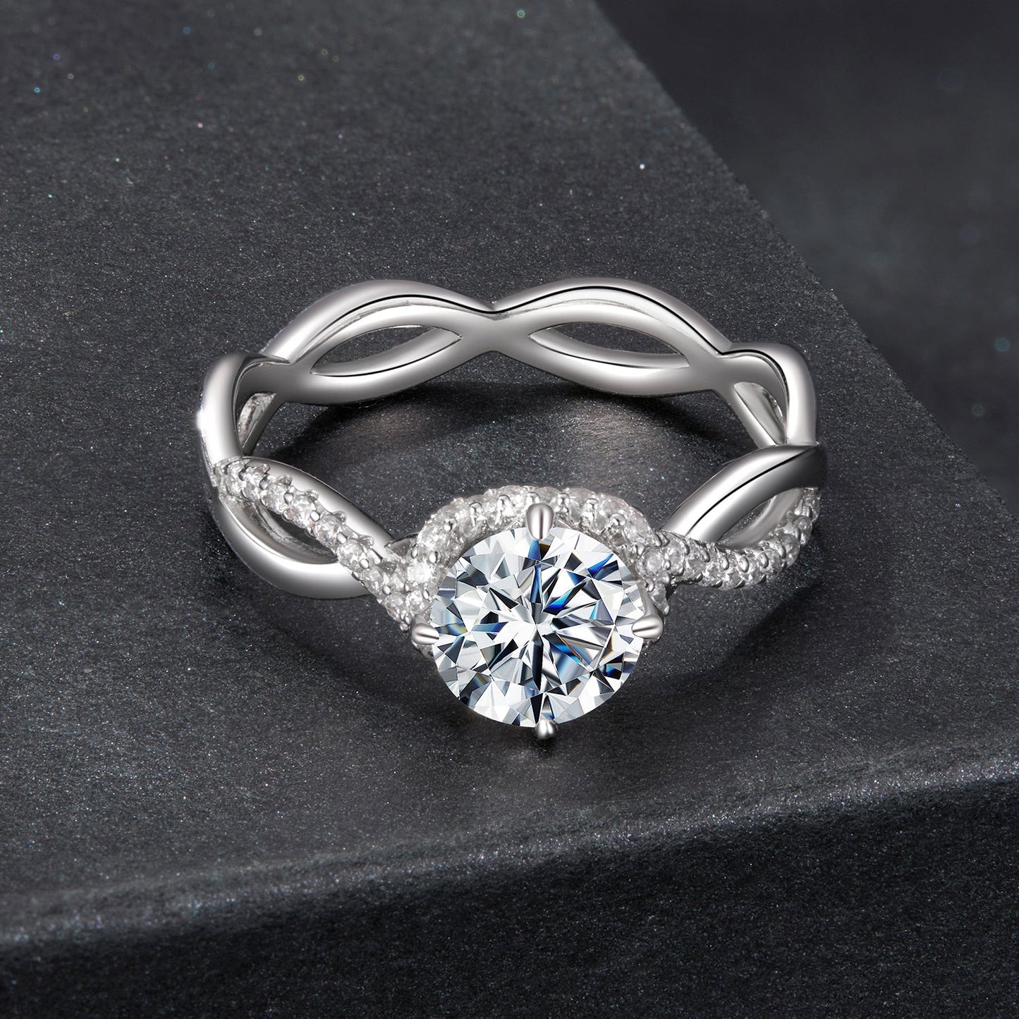 925 Sterling Silver Moissanite Ring in Size 7 with Pavé Setting for Women