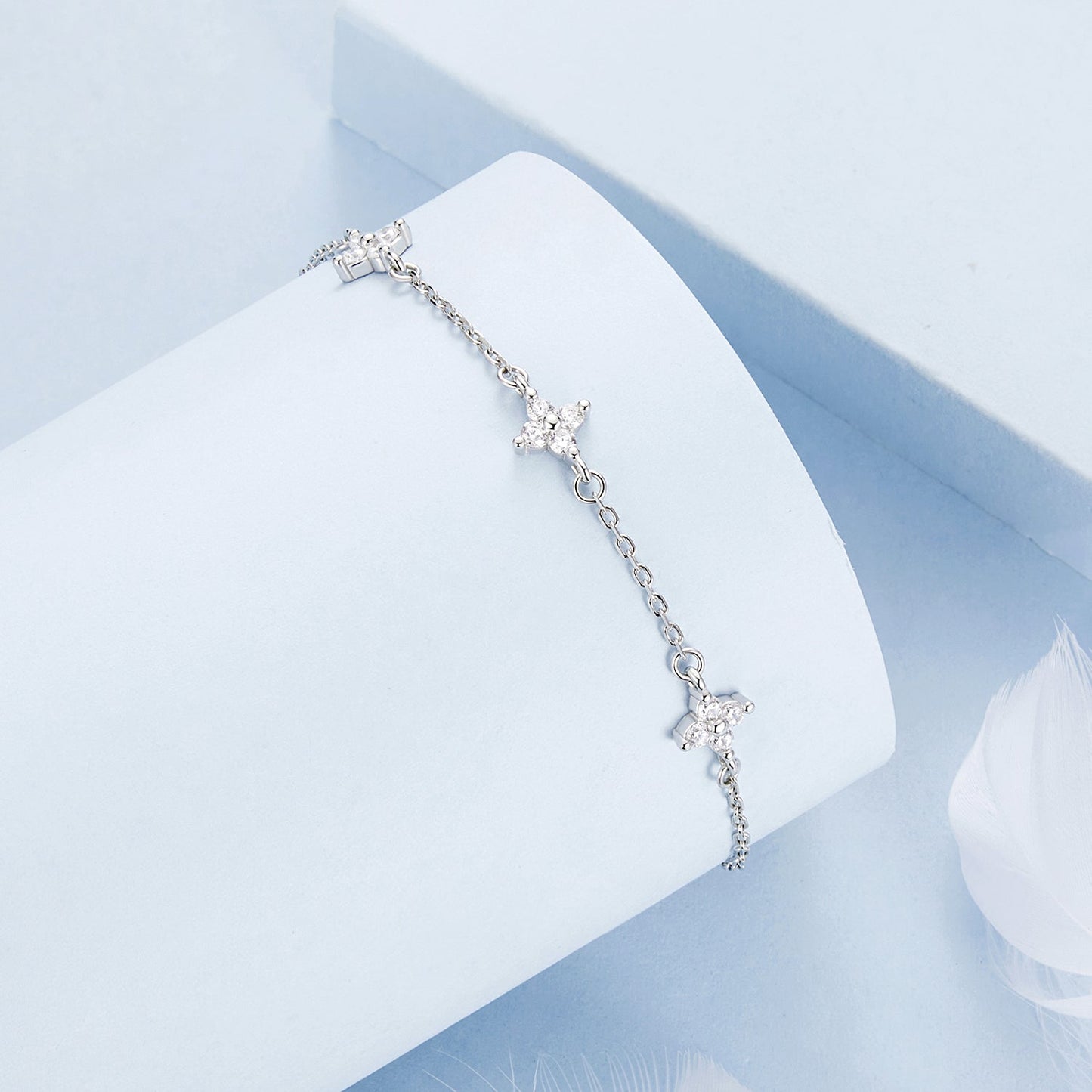 925 Sterling Silver White Gold Plated Adjustable CZ Bracelet for Women