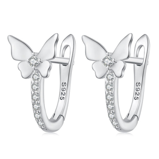 S925 Sterling Silver Small Platinum Plated Earrings with Pavé Setting CZ