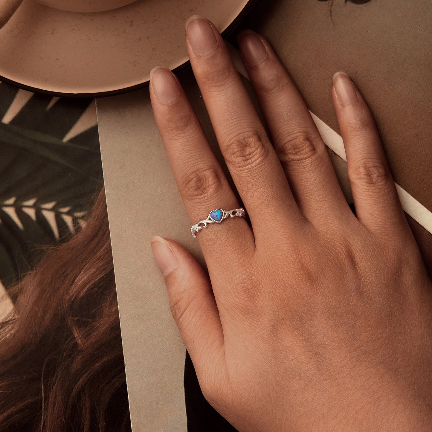 925 Sterling Silver Opal Pendant Ring for Women