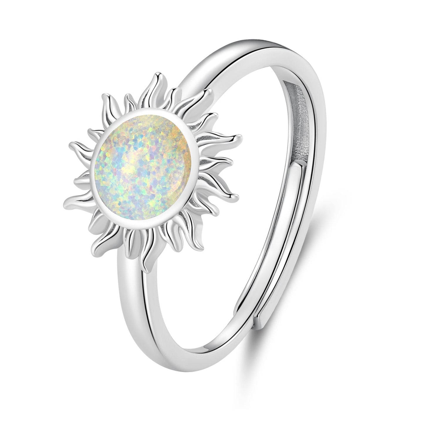 925 Sterling Silver Translucent Opal Platinum Plated Ring