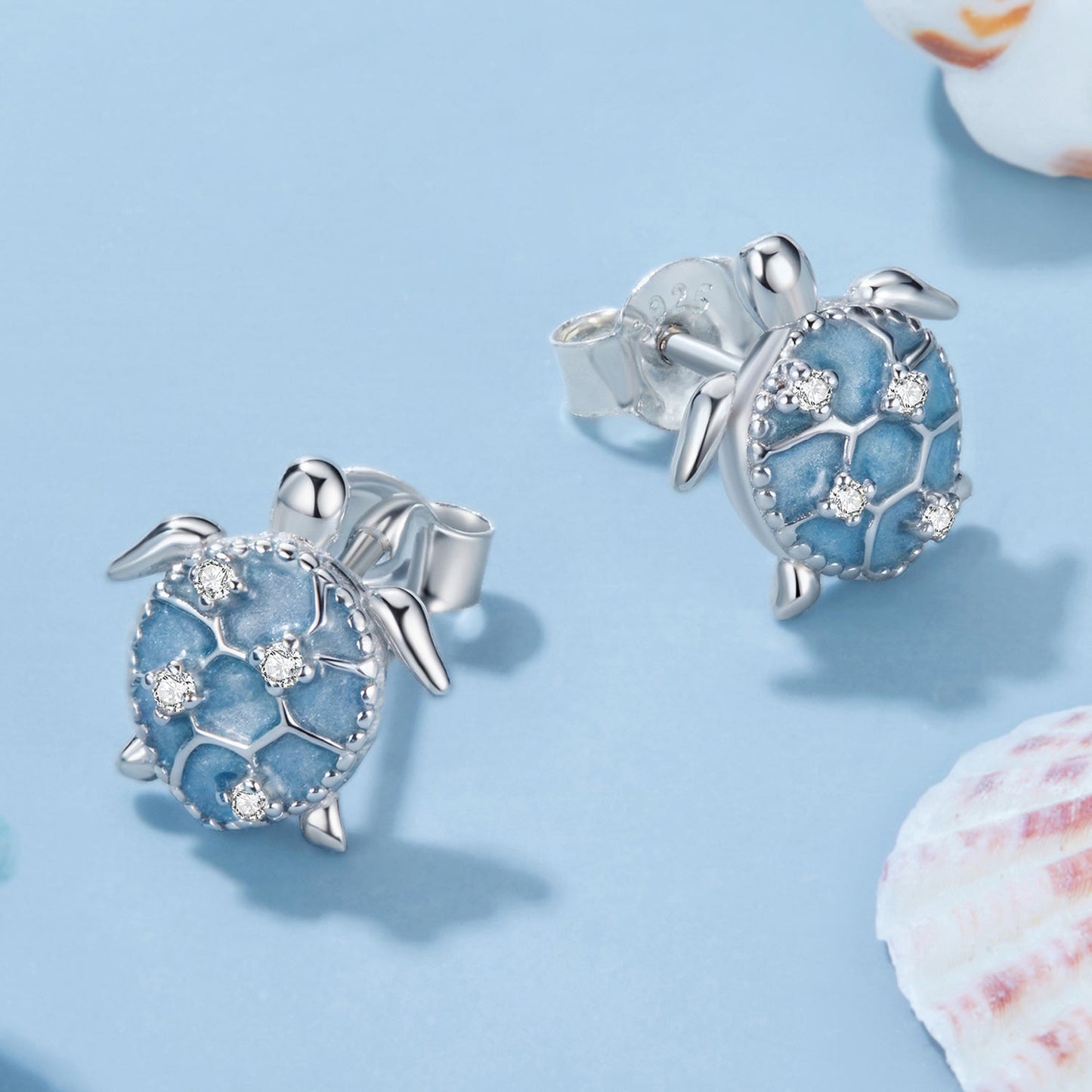 925 Sterling Silver Earrings with Enamel CZ in White Gold, 1.0x0.9cm for Women