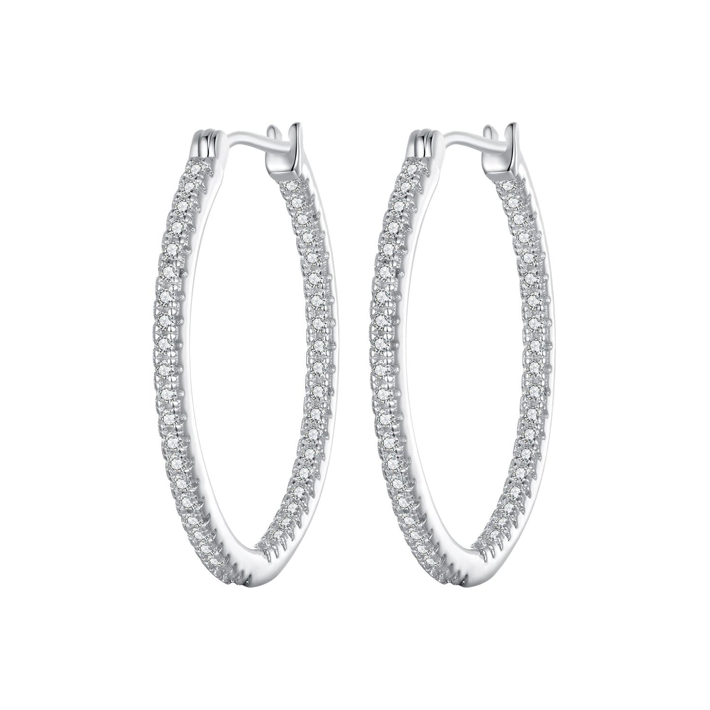 925 Sterling Silver Earrings with Pave Setting CZ in White Gold for Women