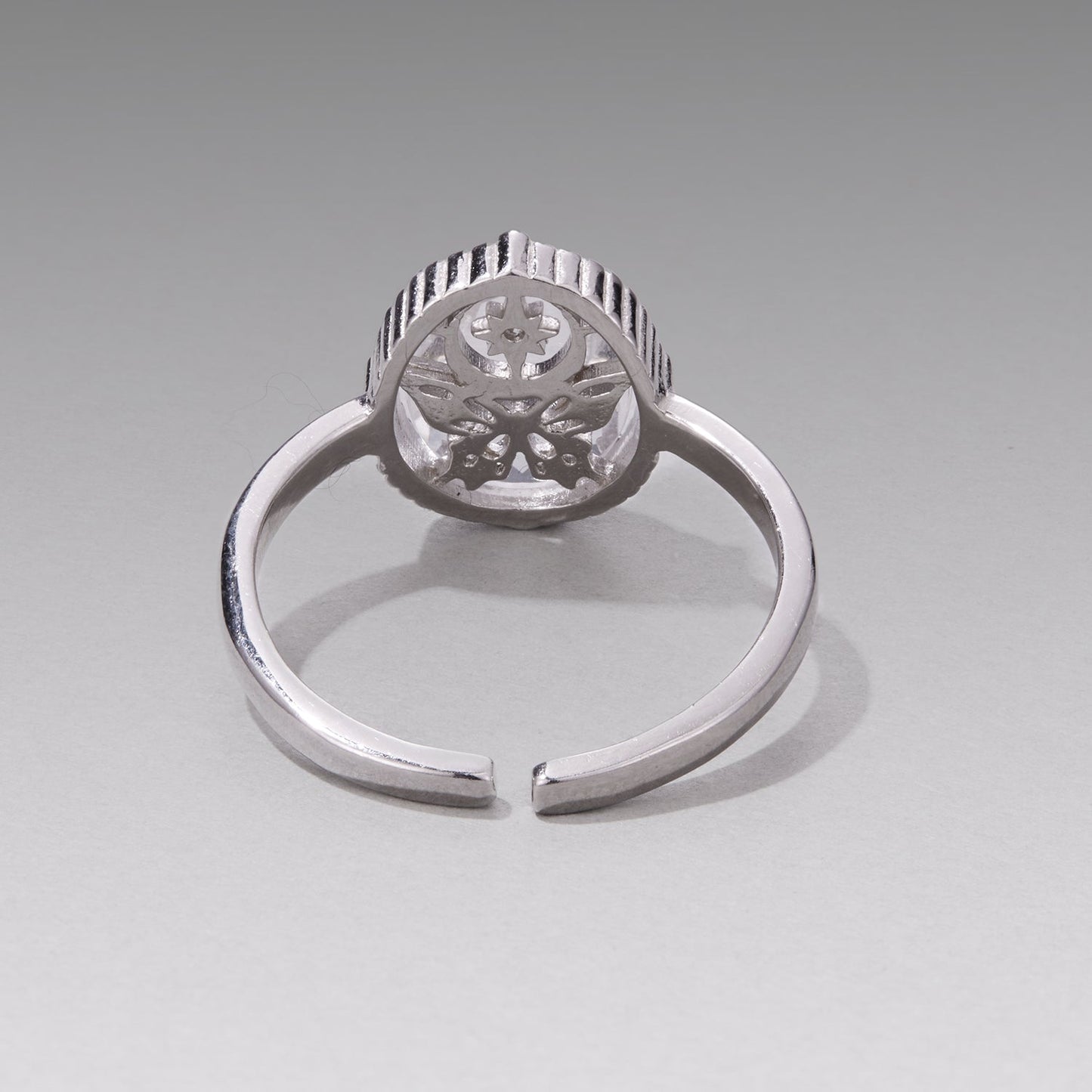 925 Sterling Silver Pavé Setting CZ White Gold Plated Ring with Transparent Glass for Women