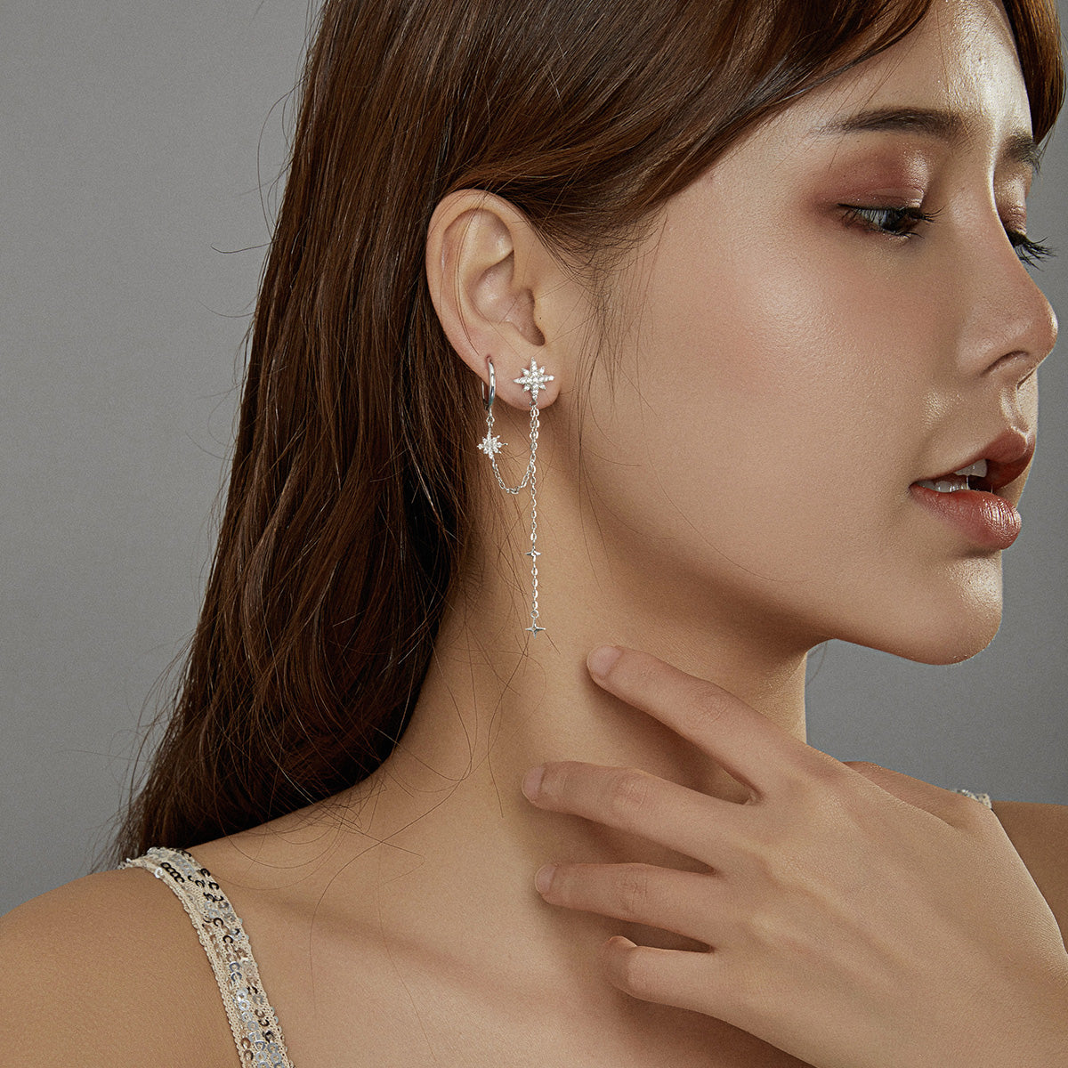 S925 Sterling Silver Earrings with CZ in Pavé Setting, 5.9cm Length, 1cm Size for Women