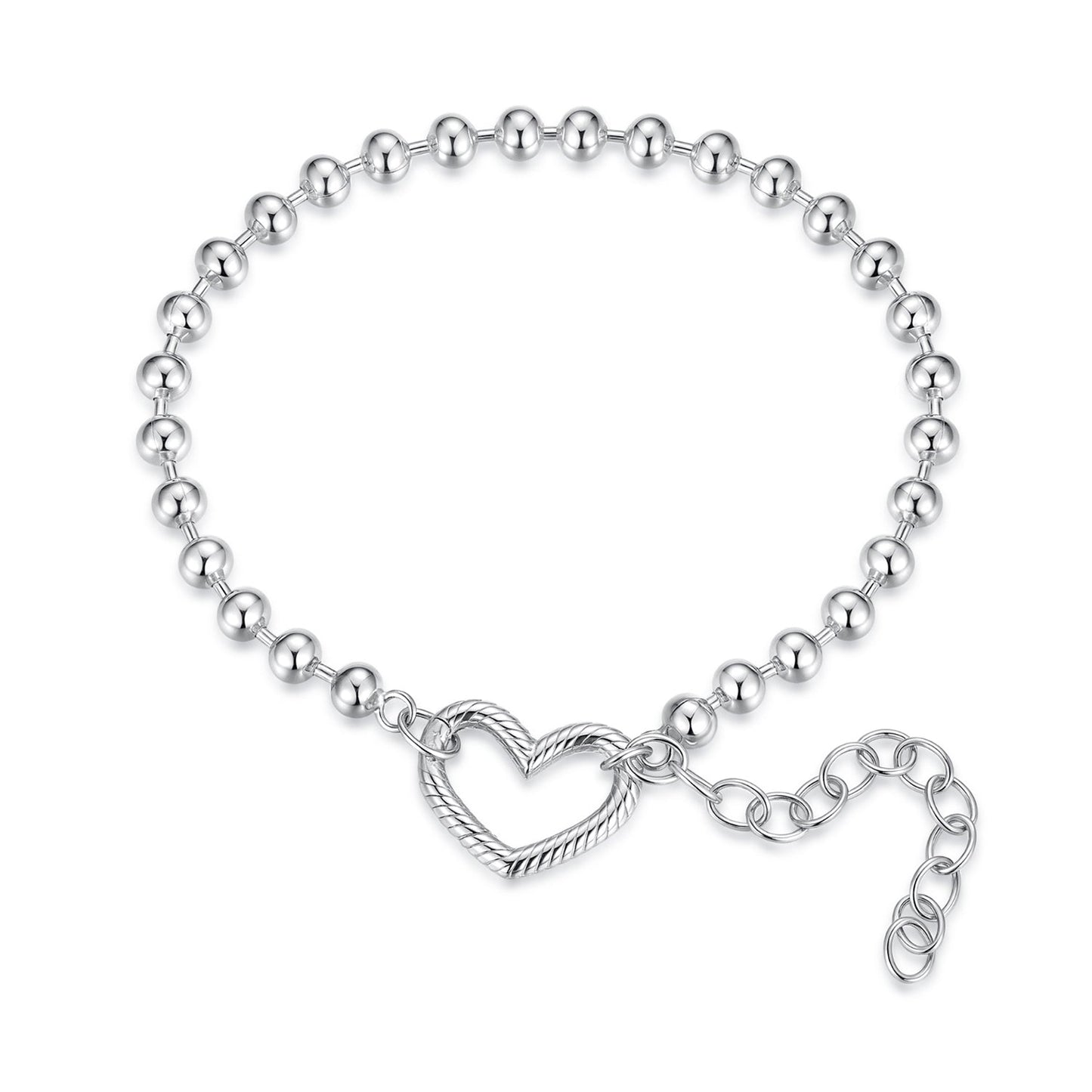 925 Sterling Silver 16+5cm White Gold Plated Heart Bracelet for Women