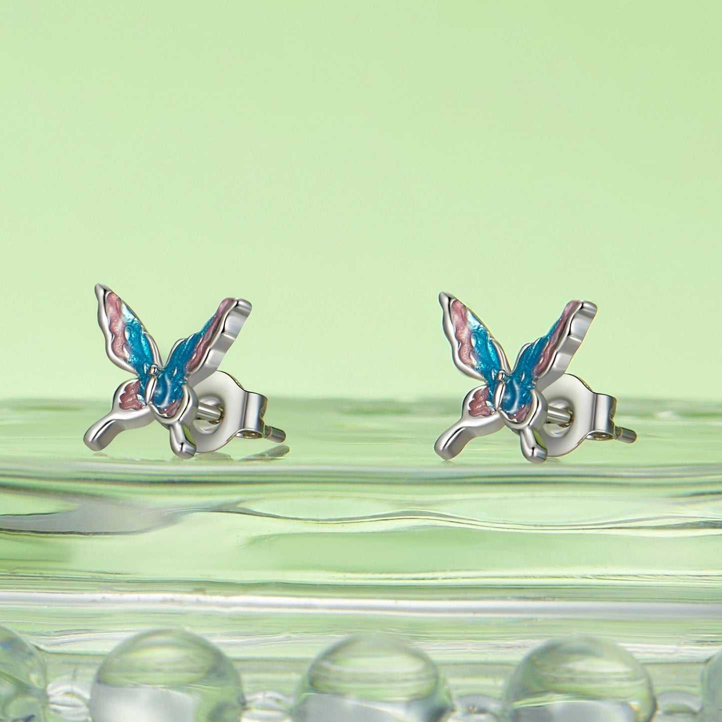 925 Sterling Silver White Gold Plated Enamel Earrings 9x10mm for Women