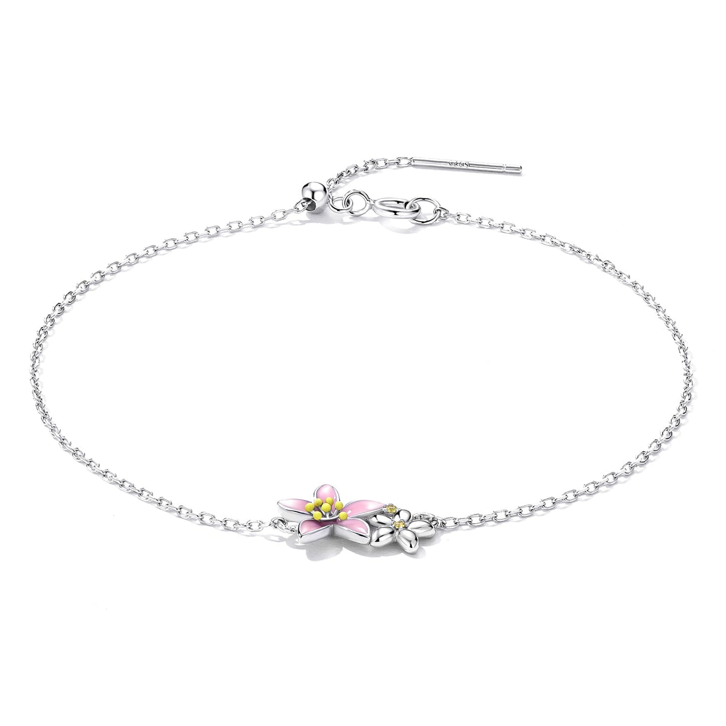 S925 Sterling Silver Adjustable Flower Bracelet for Women