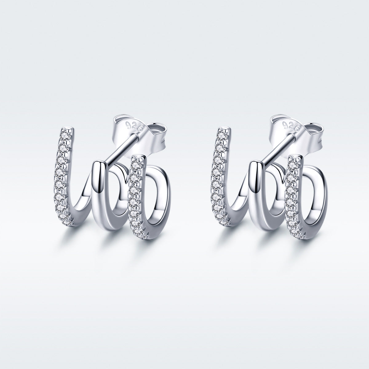 S925 Sterling Silver Platinum Plated Pavé Setting CZ Earrings