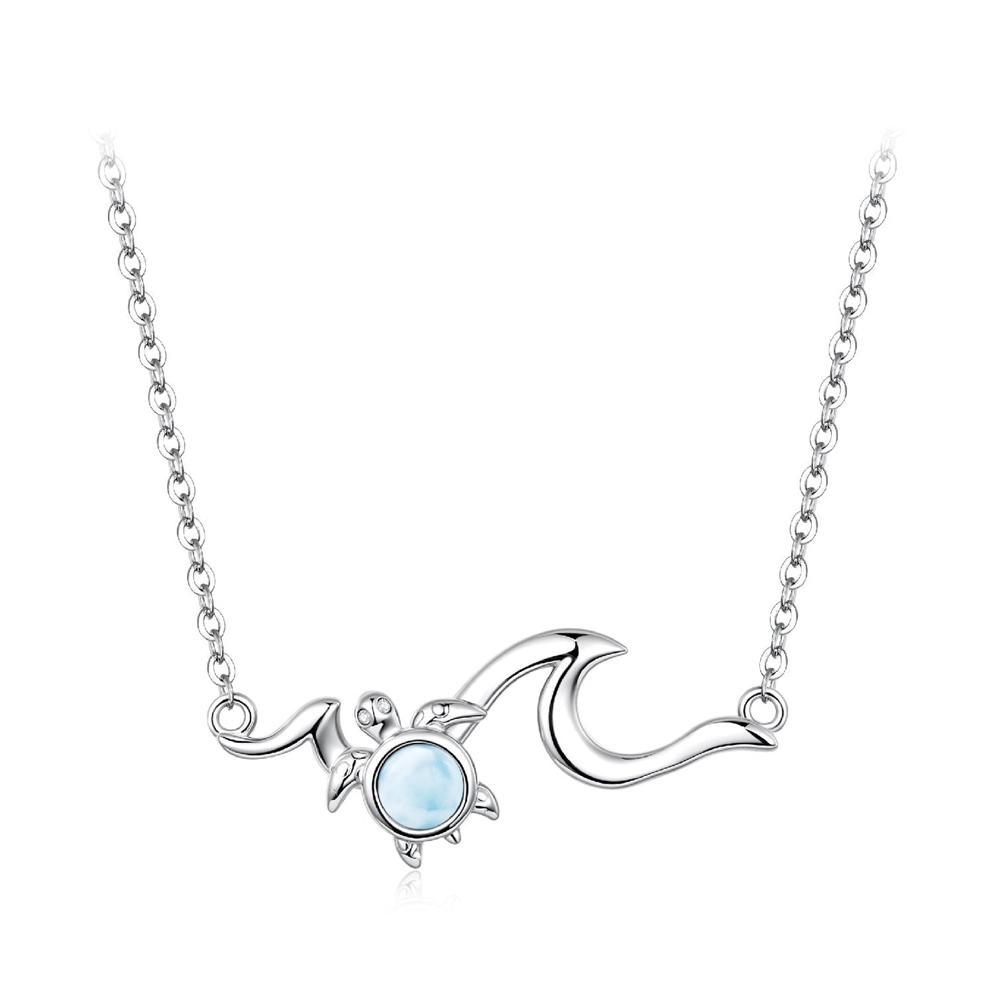 925 Sterling Silver Necklace with Sea Stone and Pavé CZ, 40+5cm, Plated White Gold for Women