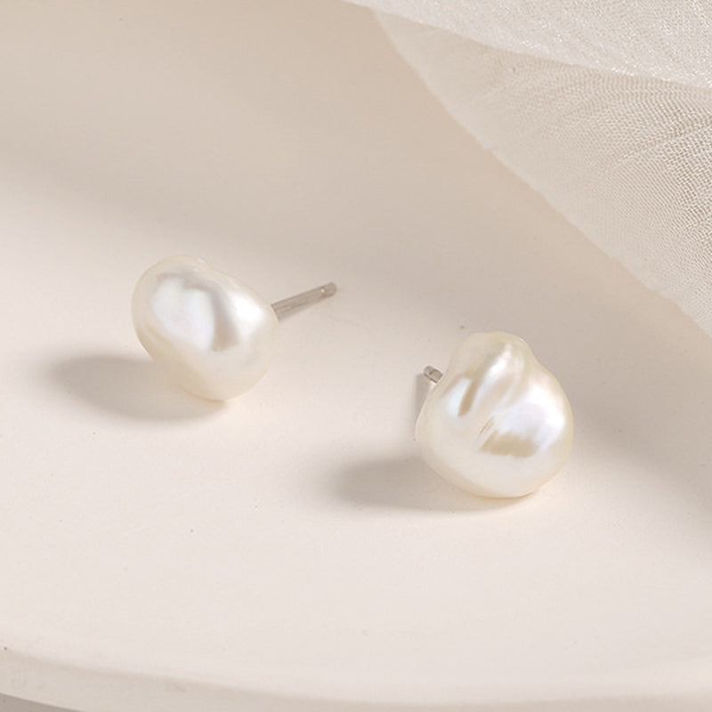 925 Sterling Silver White Gold Plated Freshwater Pearl Earrings