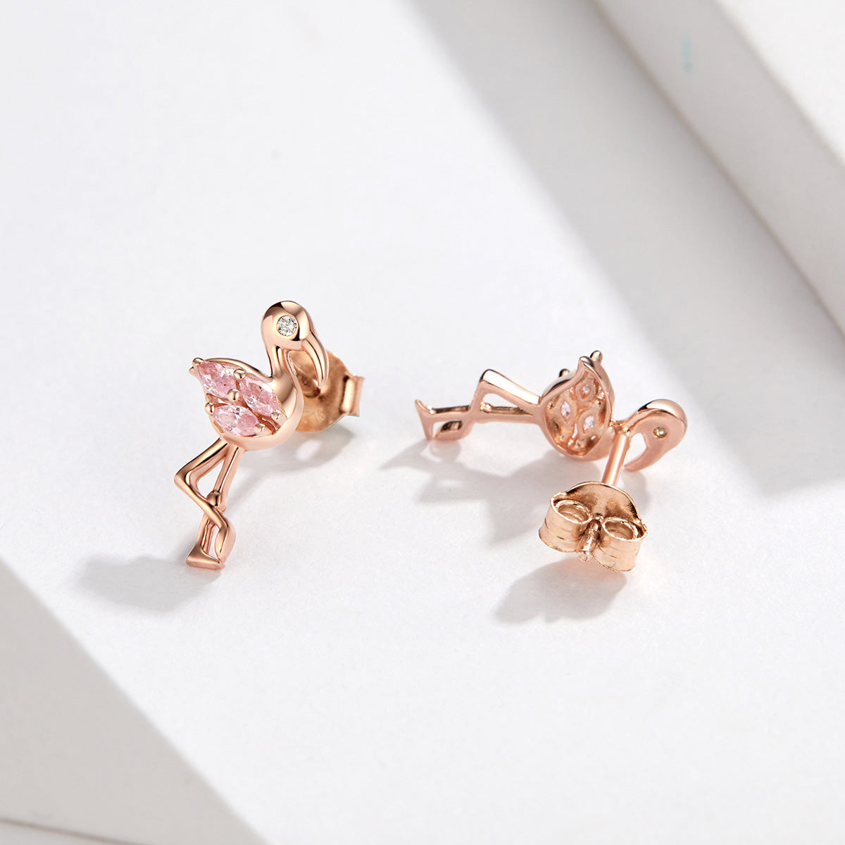 925 Sterling Silver 1.5x0.7cm Plated Rose Gold CZ Earrings for Women