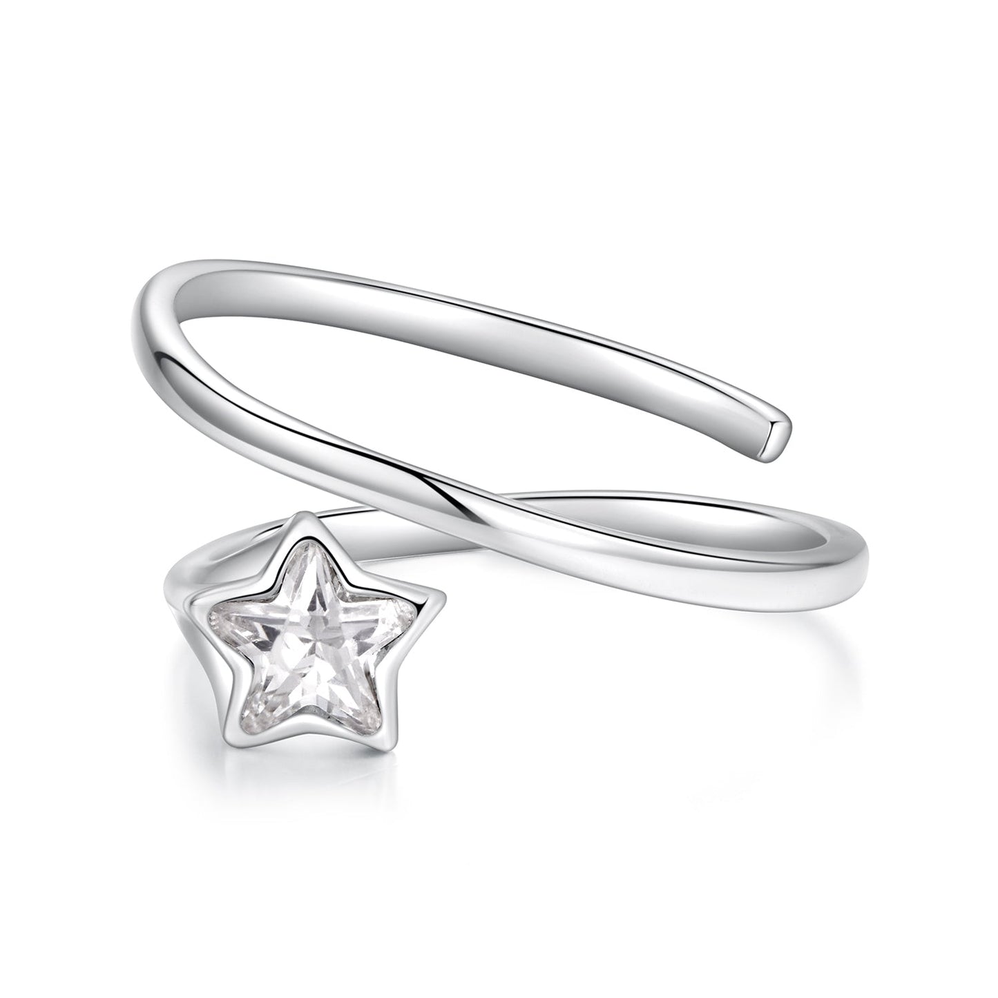 925 Sterling Silver White Gold Plated Pavé CZ Star Ring for Women
