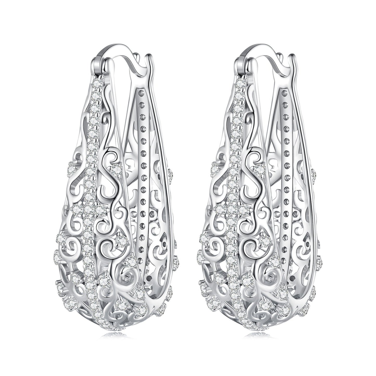 925 Sterling Silver Earrings with Pavé Set CZ, 2.5cm x 0.8cm, for Women